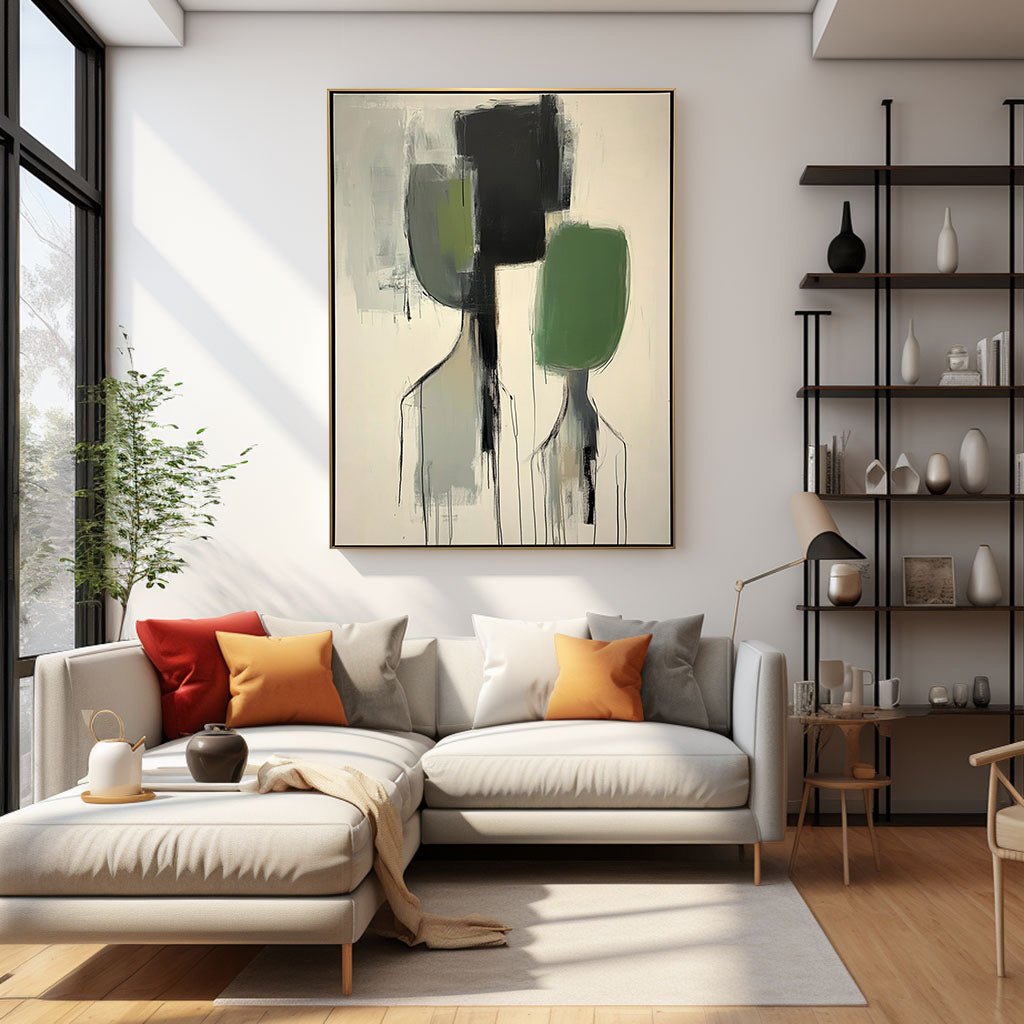 Green and Beige Abstract Canvas Art | Nature Inspired Wall Decor #AA 435