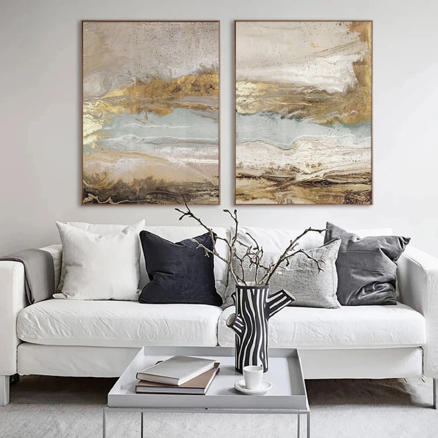 Gold & White Abstract Flow Art | Modern Landscape #TB 122