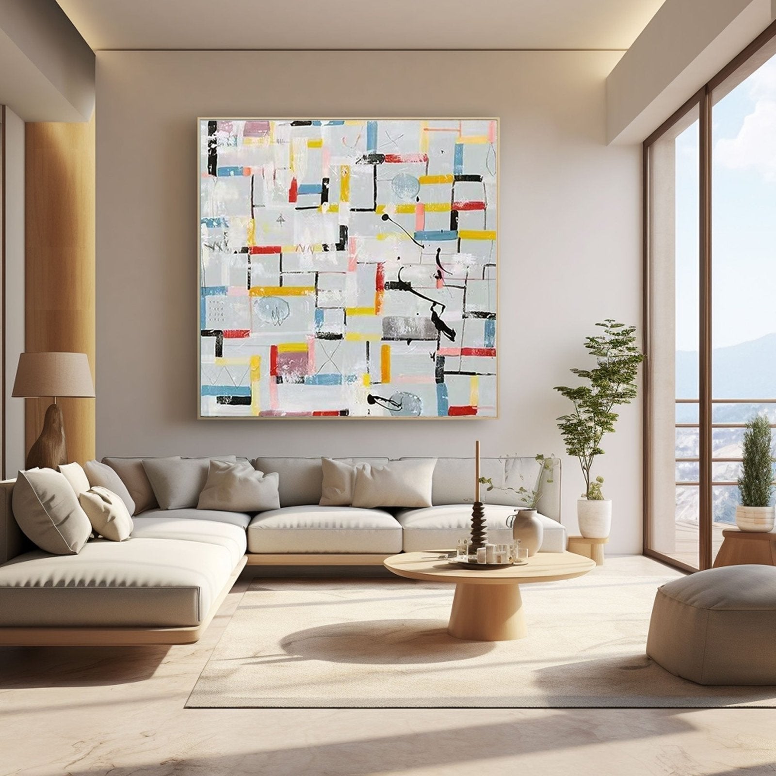 Oversized Abstract Painting with Red, Yellow, Blue