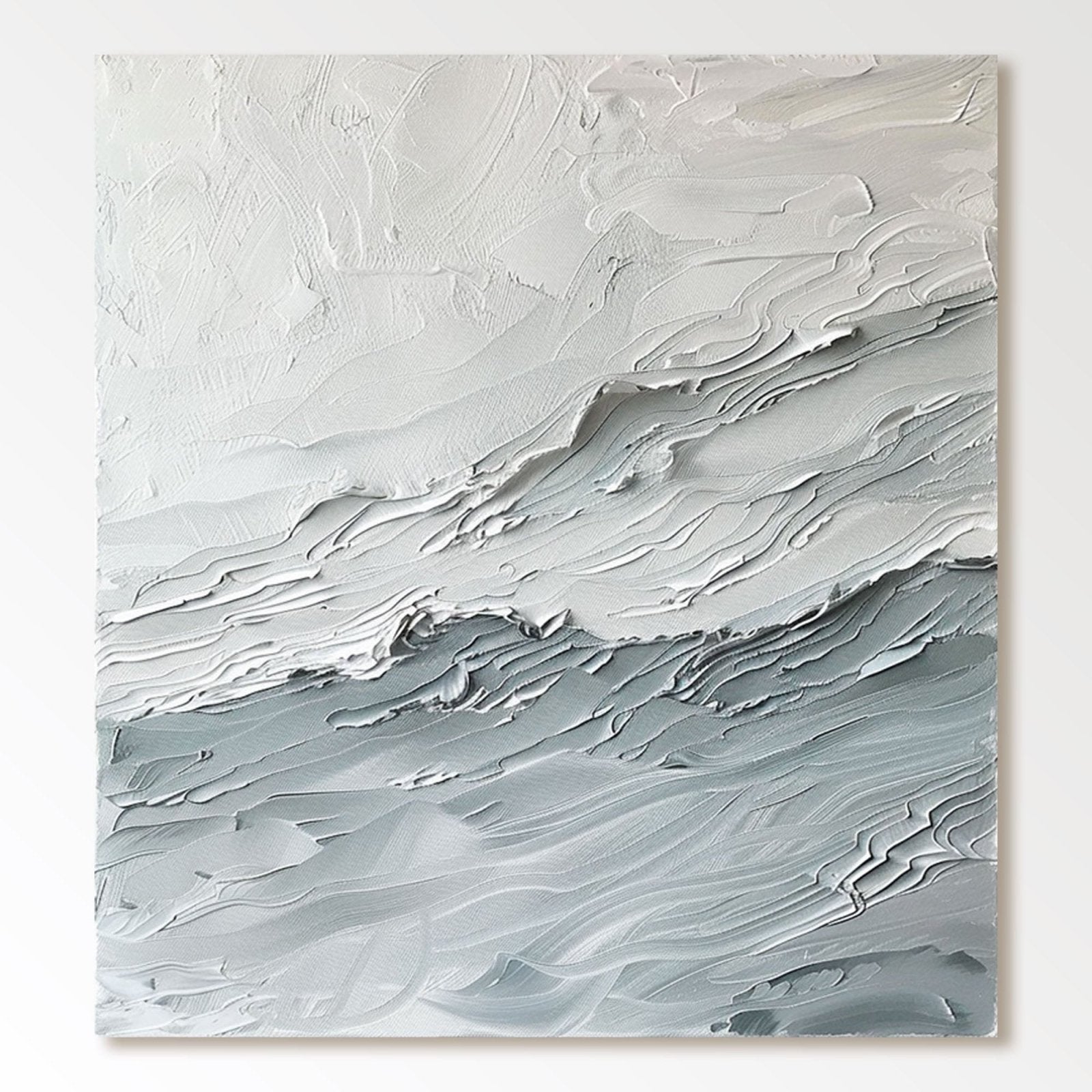 Textured White Abstract Wave Art | Square White & Grey Textured Painting #TC 164
