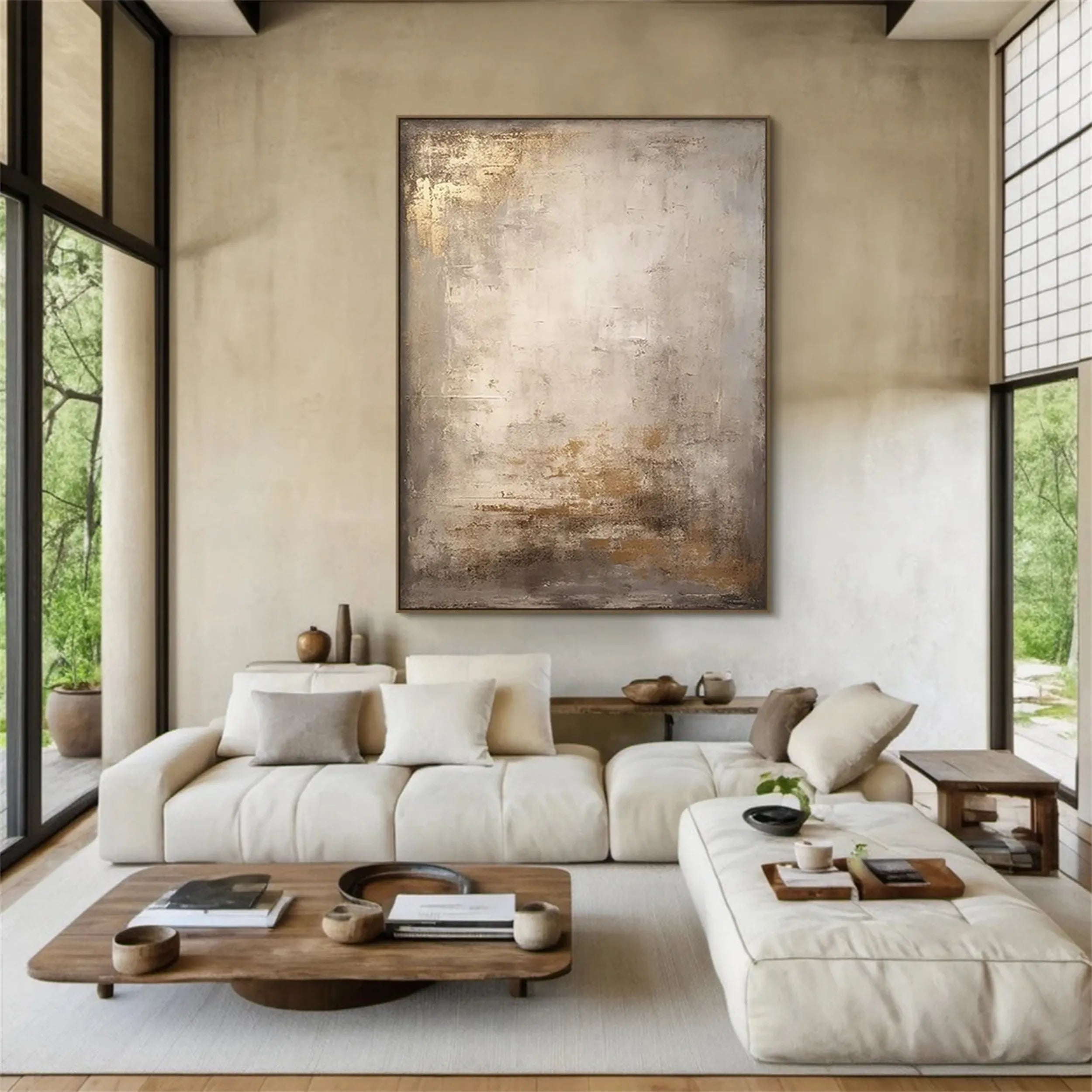 Wabi Sabi Textured Wall Art | Large Vertical Neutral Abstract Canvas #