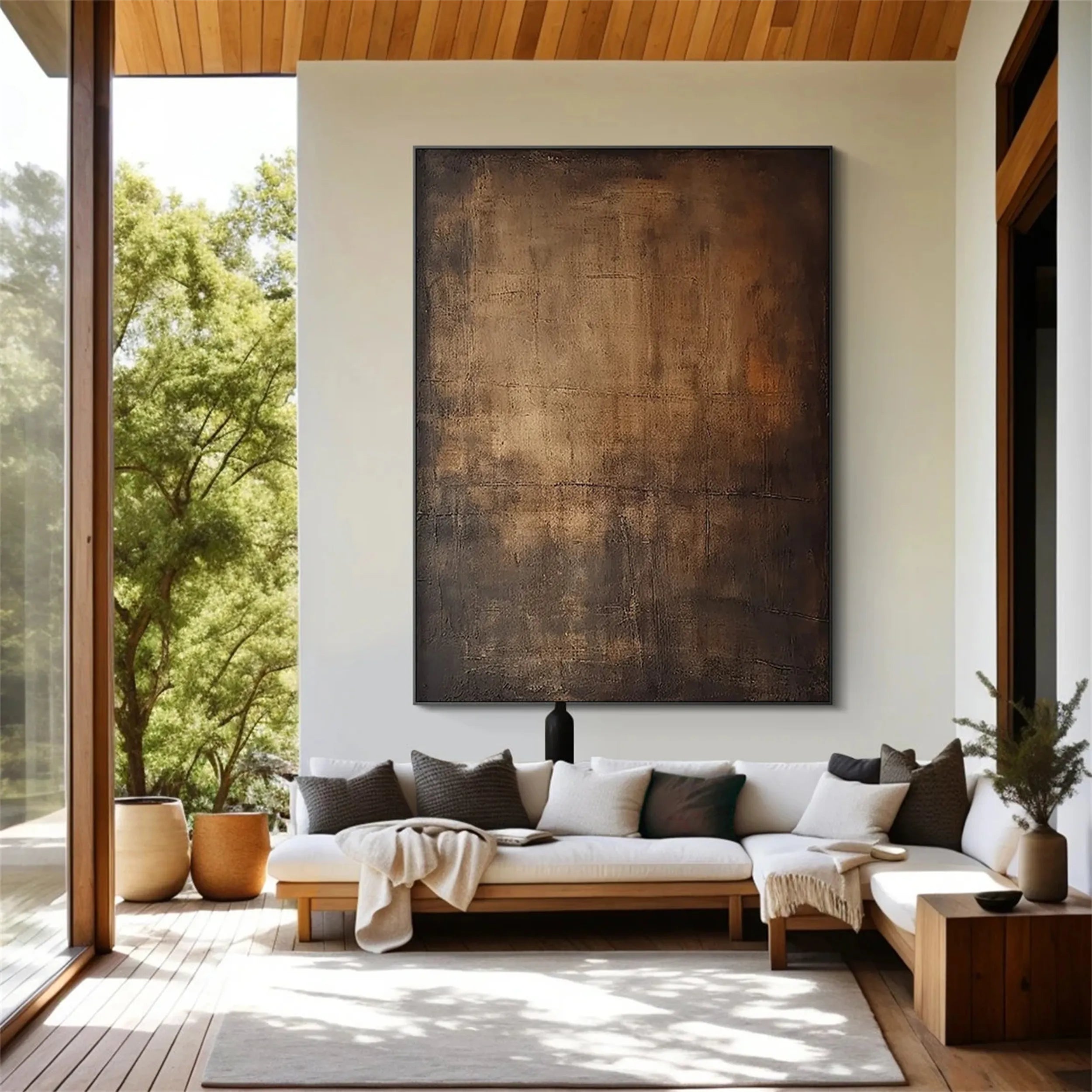 Moody Abstract Canvas Art | Large Dark Textured Brown Painting #JJ 076