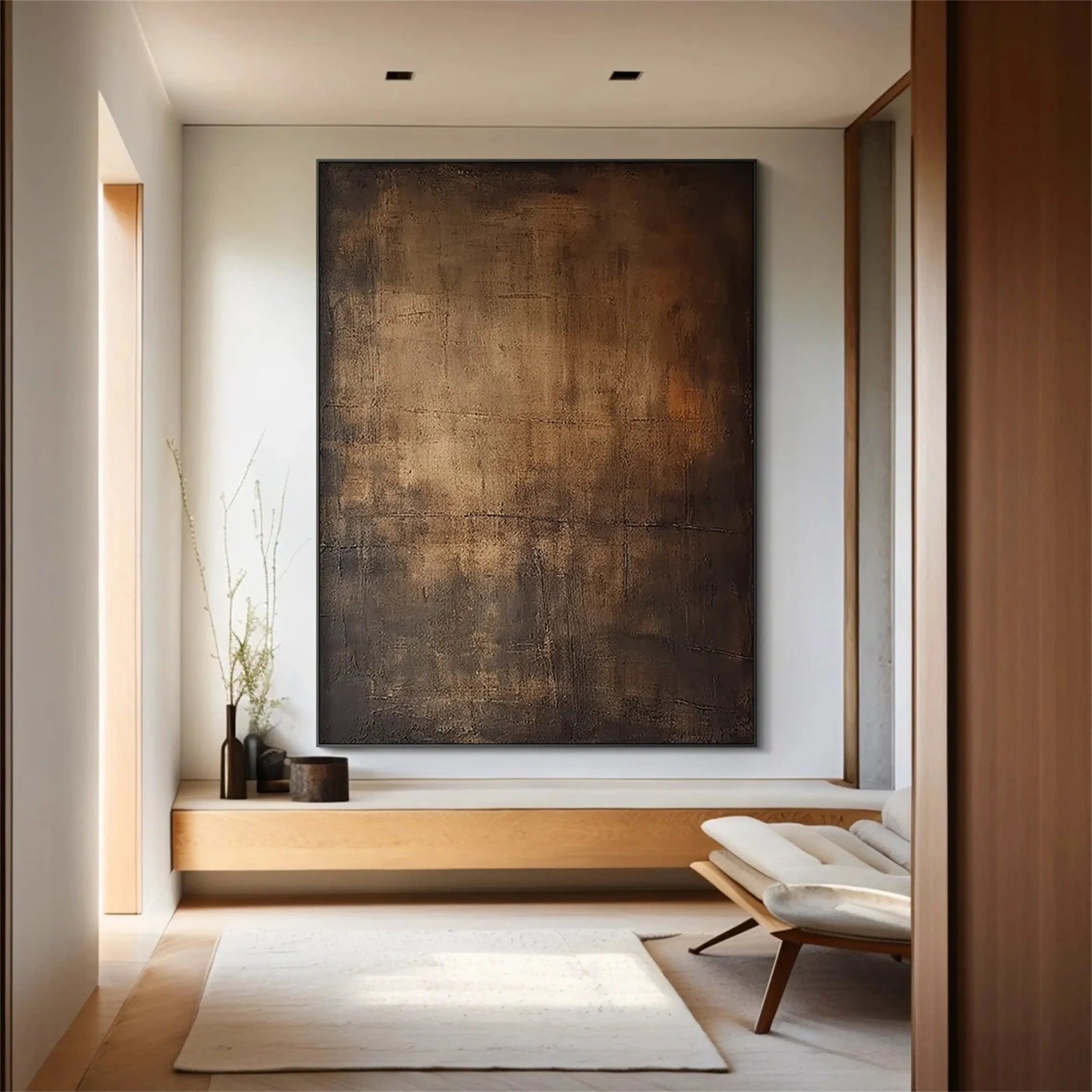 Moody Abstract Canvas Art | Large Dark Textured Brown Painting #JJ 076