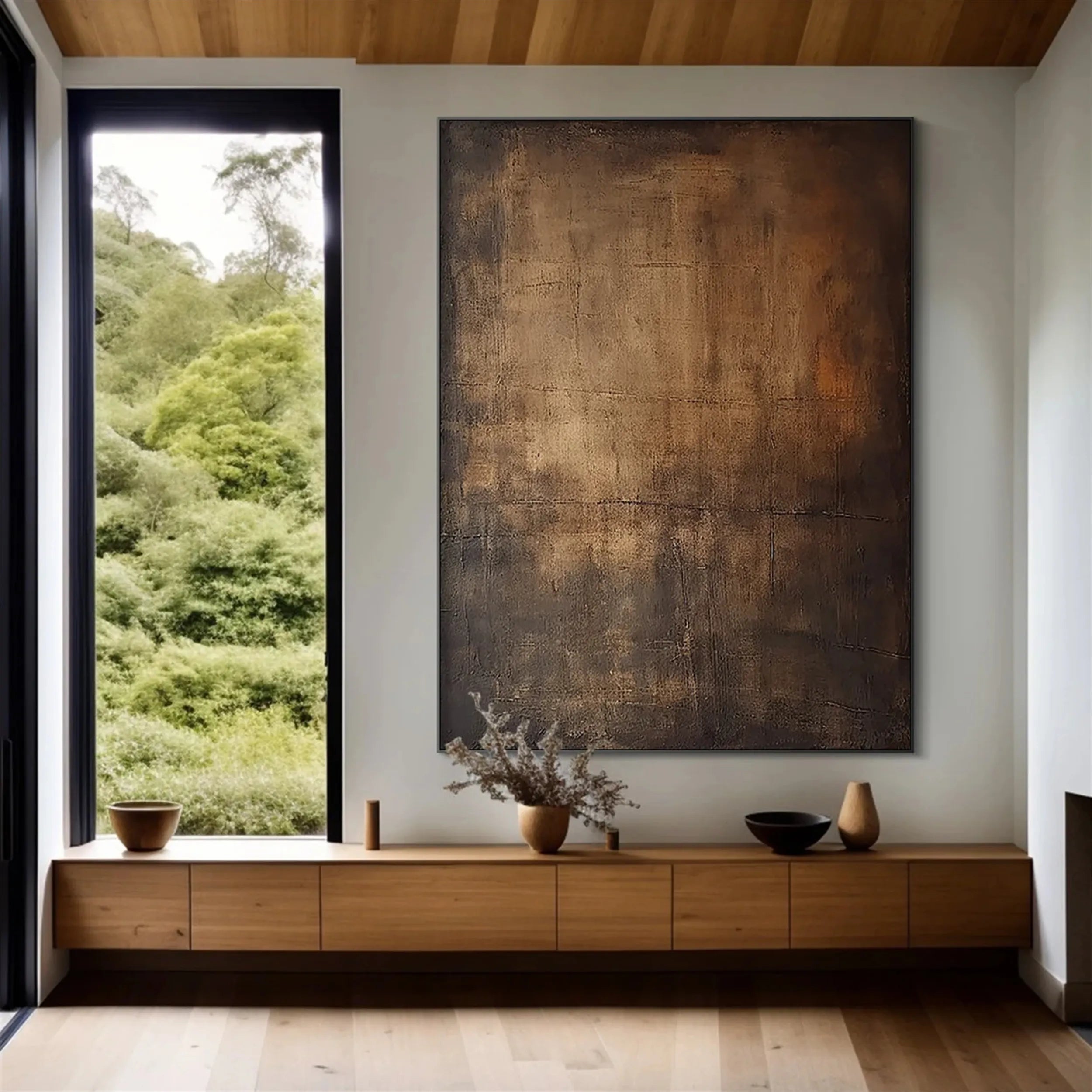 Moody Abstract Canvas Art | Large Dark Textured Brown Painting #JJ 076