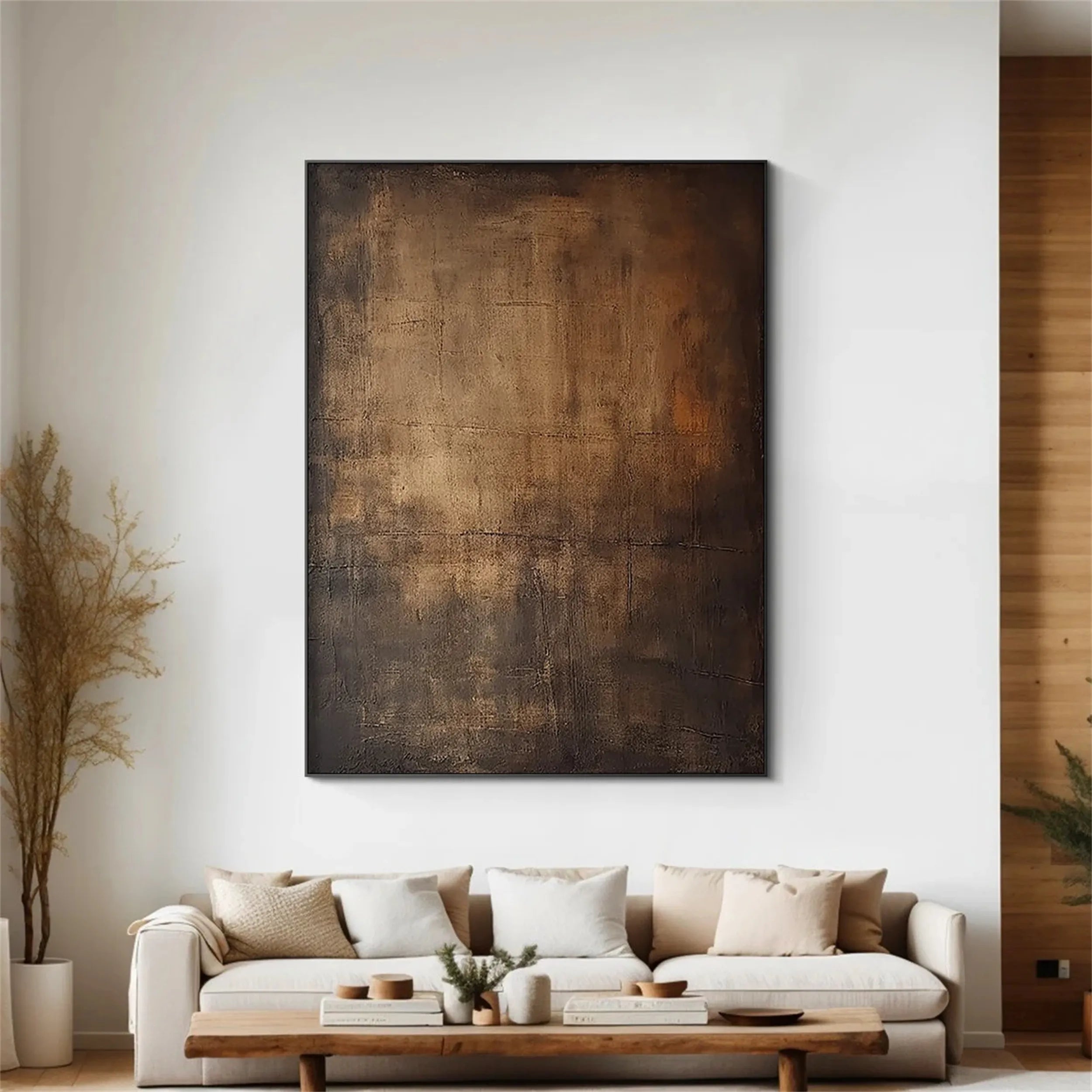 Moody Abstract Canvas Art | Large Dark Textured Brown Painting #JJ 076