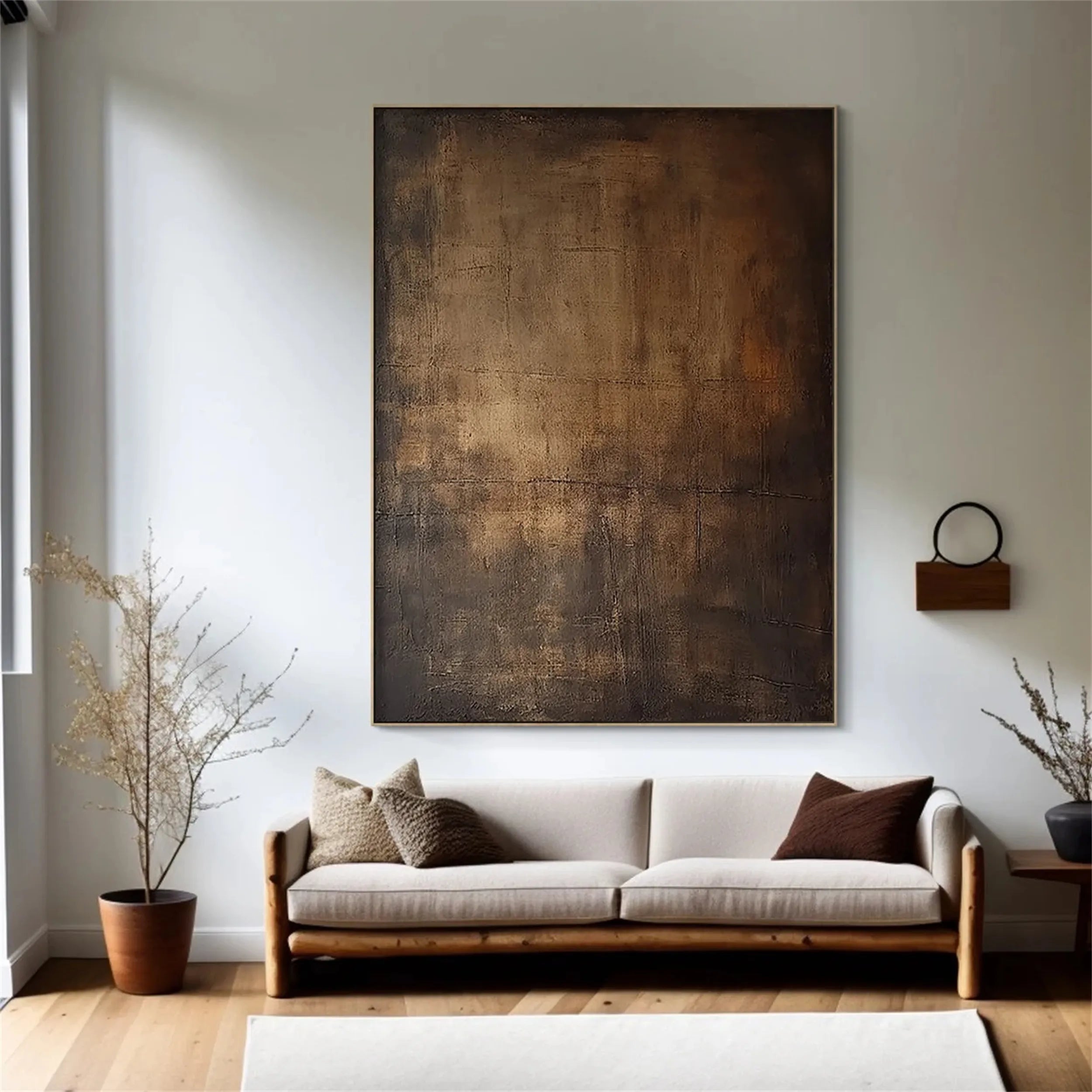Moody Abstract Canvas Art | Large Dark Textured Brown Painting #JJ 076