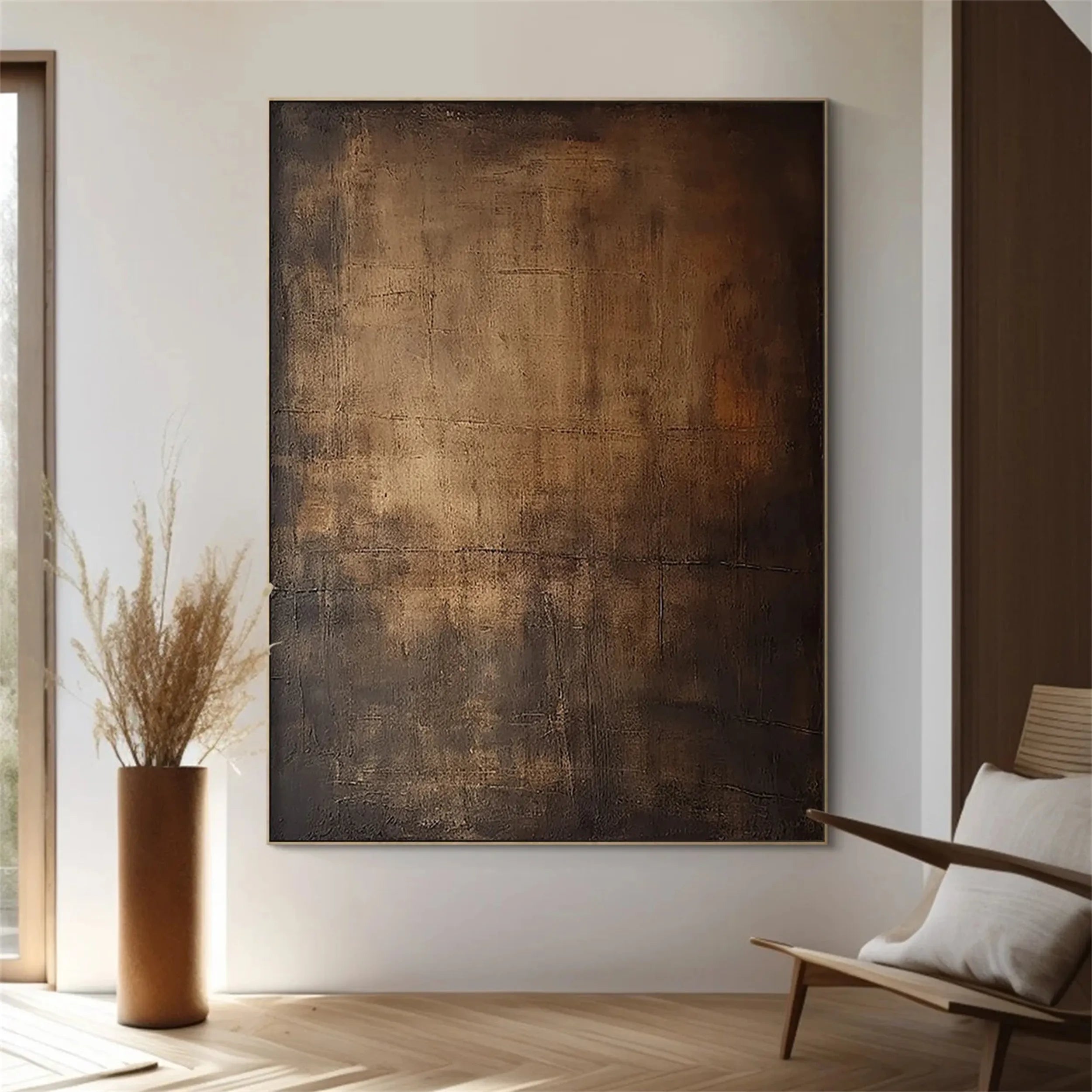 Moody Abstract Canvas Art | Large Dark Textured Brown Painting #JJ 076