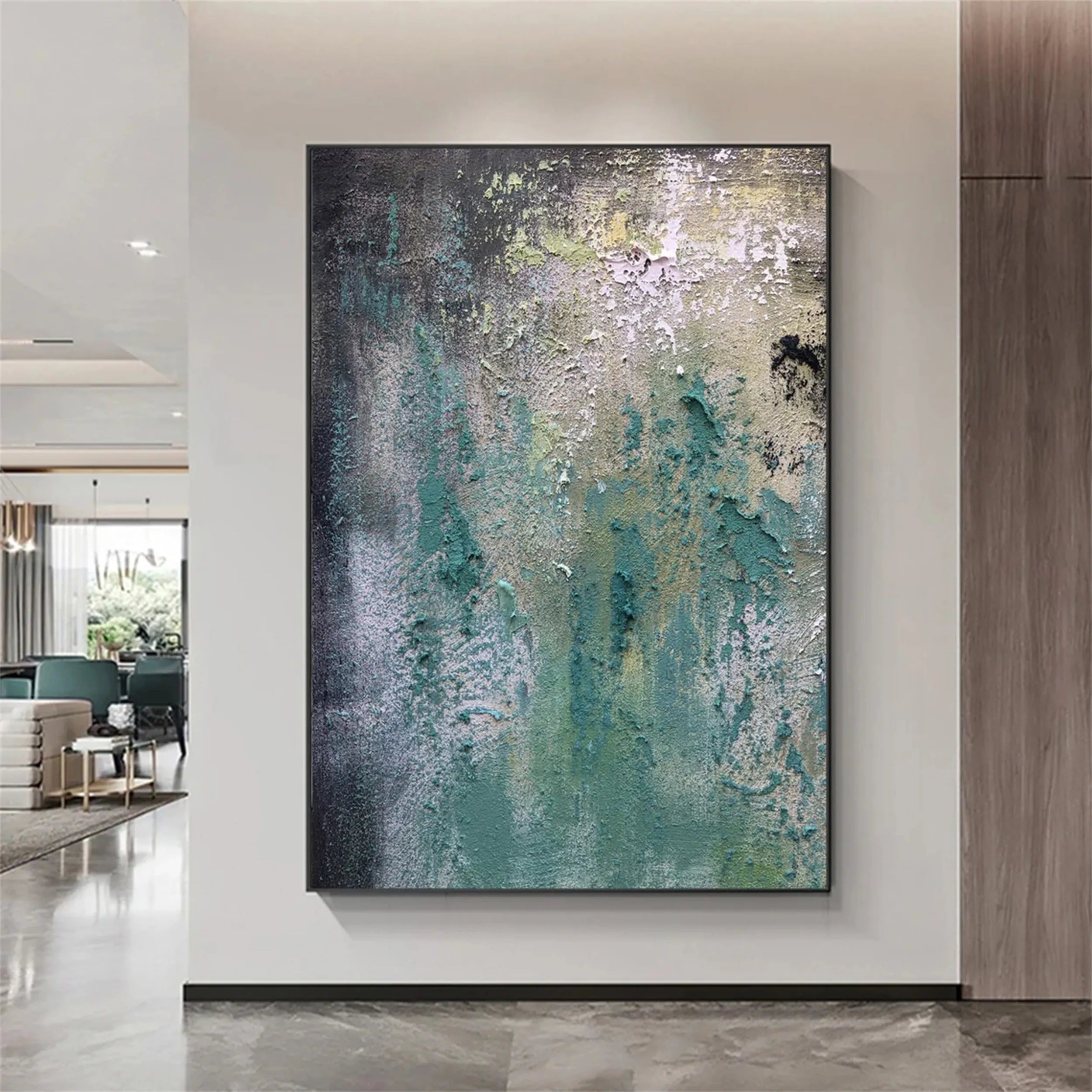  Large Textured Abstract Painting | Green Grey Gold Contemporary Art