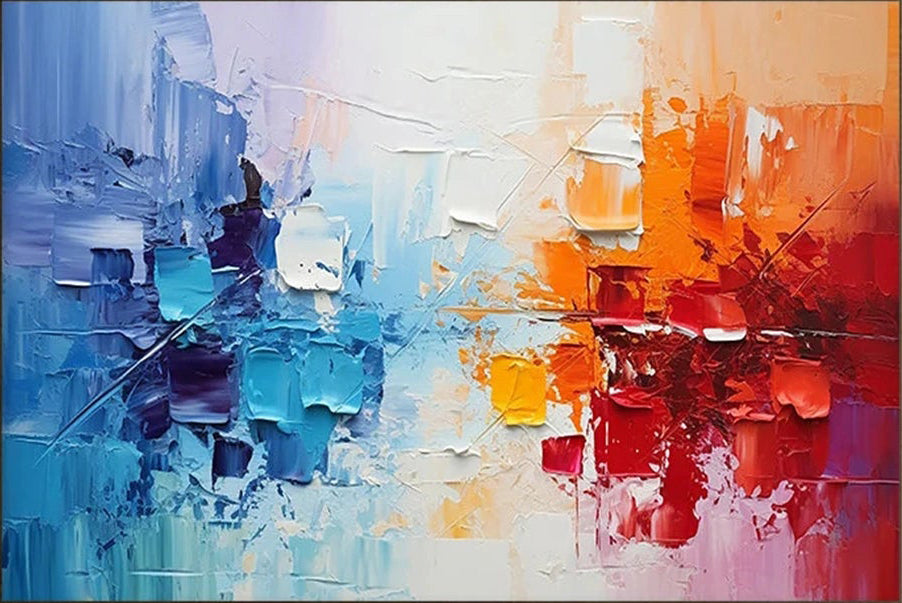 Abstract Landscape Oil | Textured Blue Red Orange