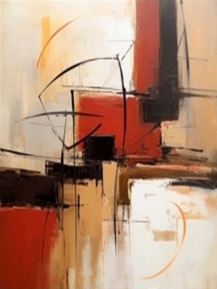 Large Abstract Oil Painting | Red Black Orange
