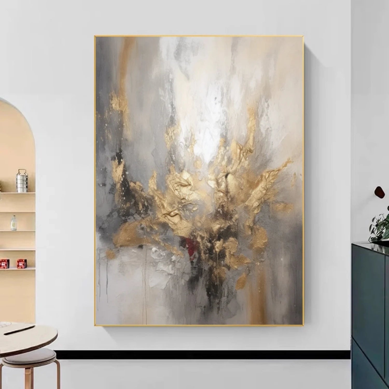 Large Golden Oil Painting. Grand Art for Collectors. #TB 117