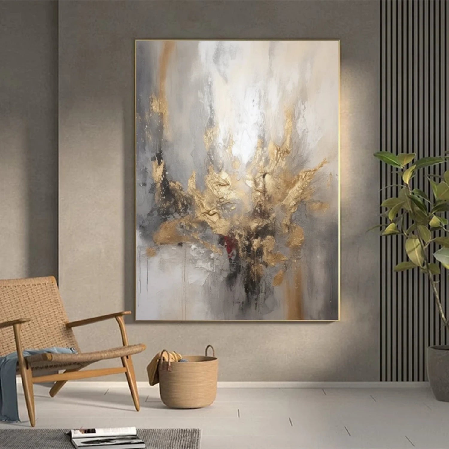 Large Golden Oil Painting. Grand Art for Collectors. #TB 117
