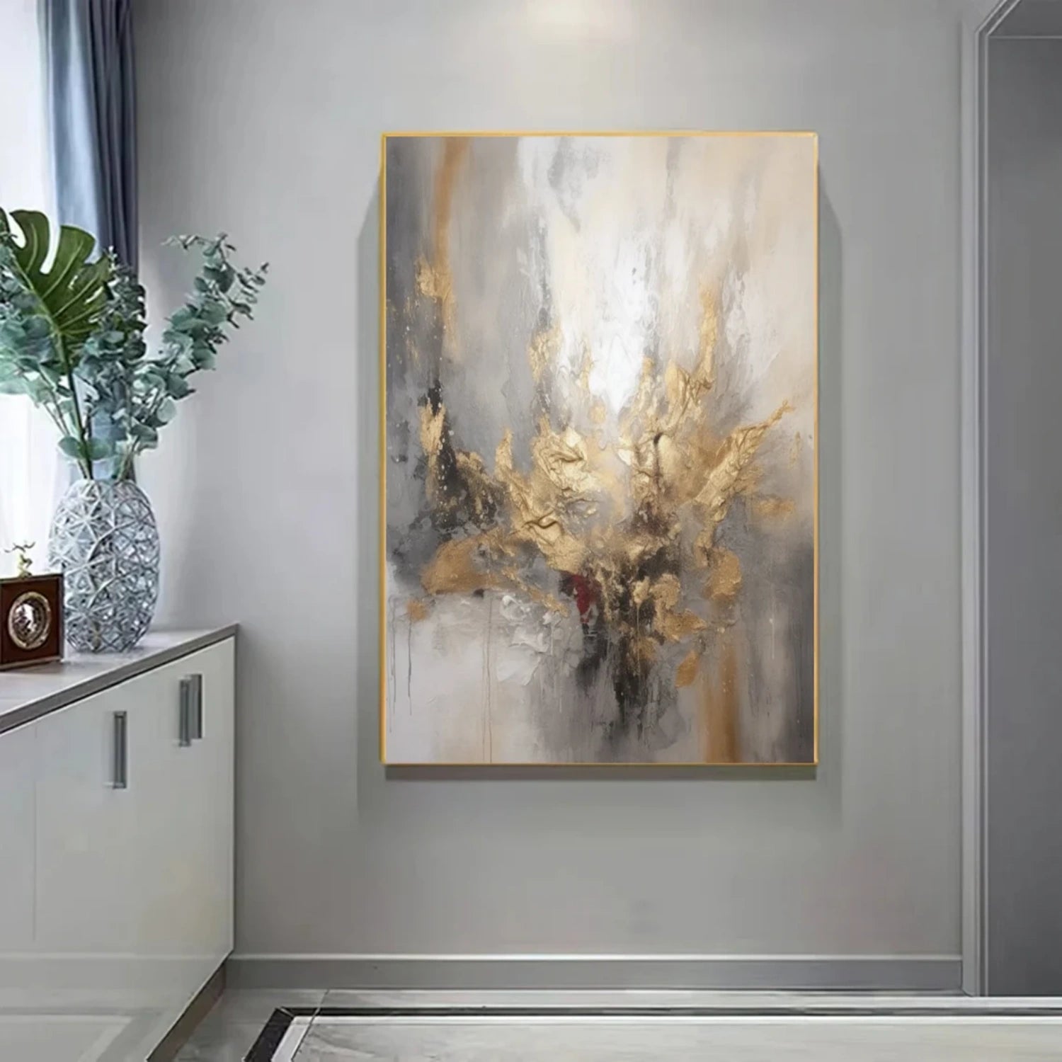 Large Golden Oil Painting. Grand Art for Collectors. #TB 117
