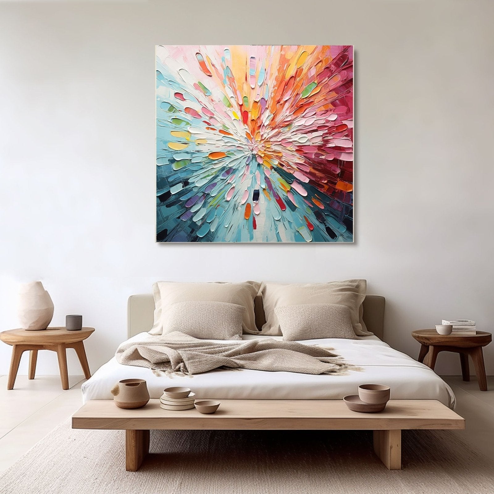 Colorful Abstract Textured Flower Burst Oil Painting | "Radiant Bloom" Wall Art #TC 166