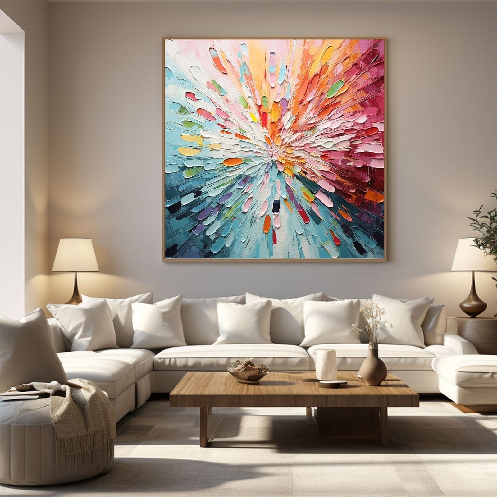 Colorful Abstract Textured Flower Burst Oil Painting | "Radiant Bloom" Wall Art #TC 166