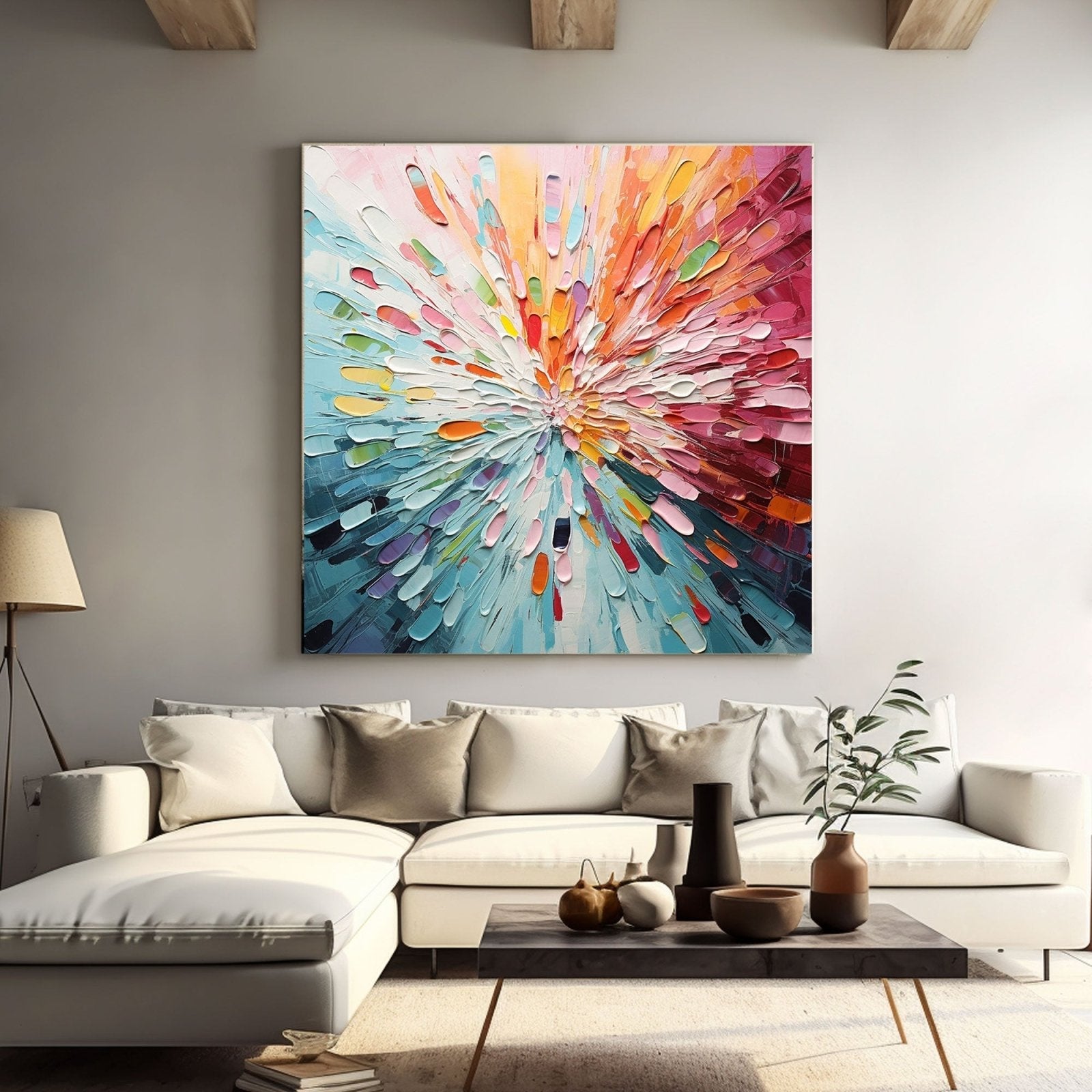 Colorful Abstract Textured Flower Burst Oil Painting | "Radiant Bloom" Wall Art #TC 166