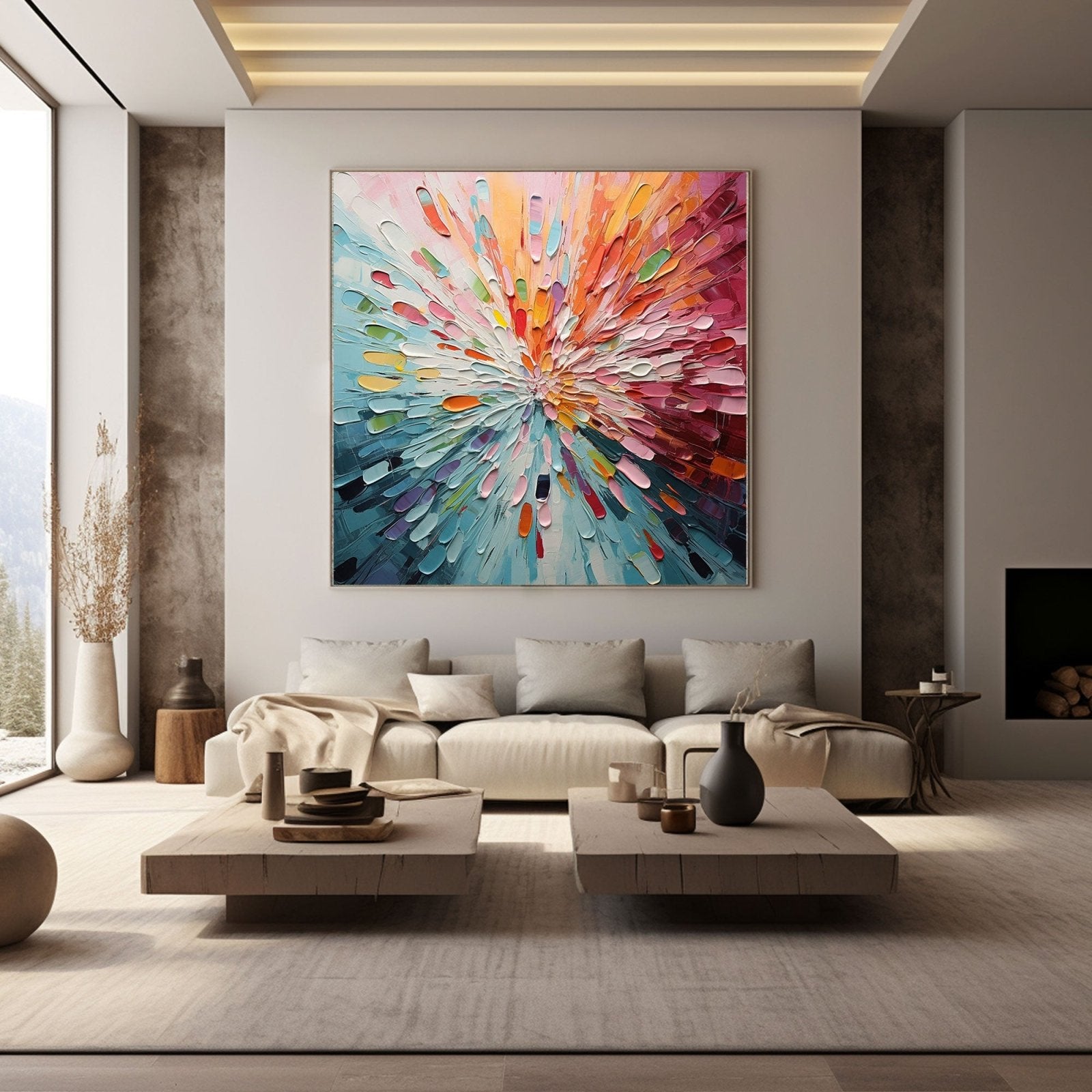 Colorful Abstract Textured Flower Burst Oil Painting | "Radiant Bloom" Wall Art #TC 166