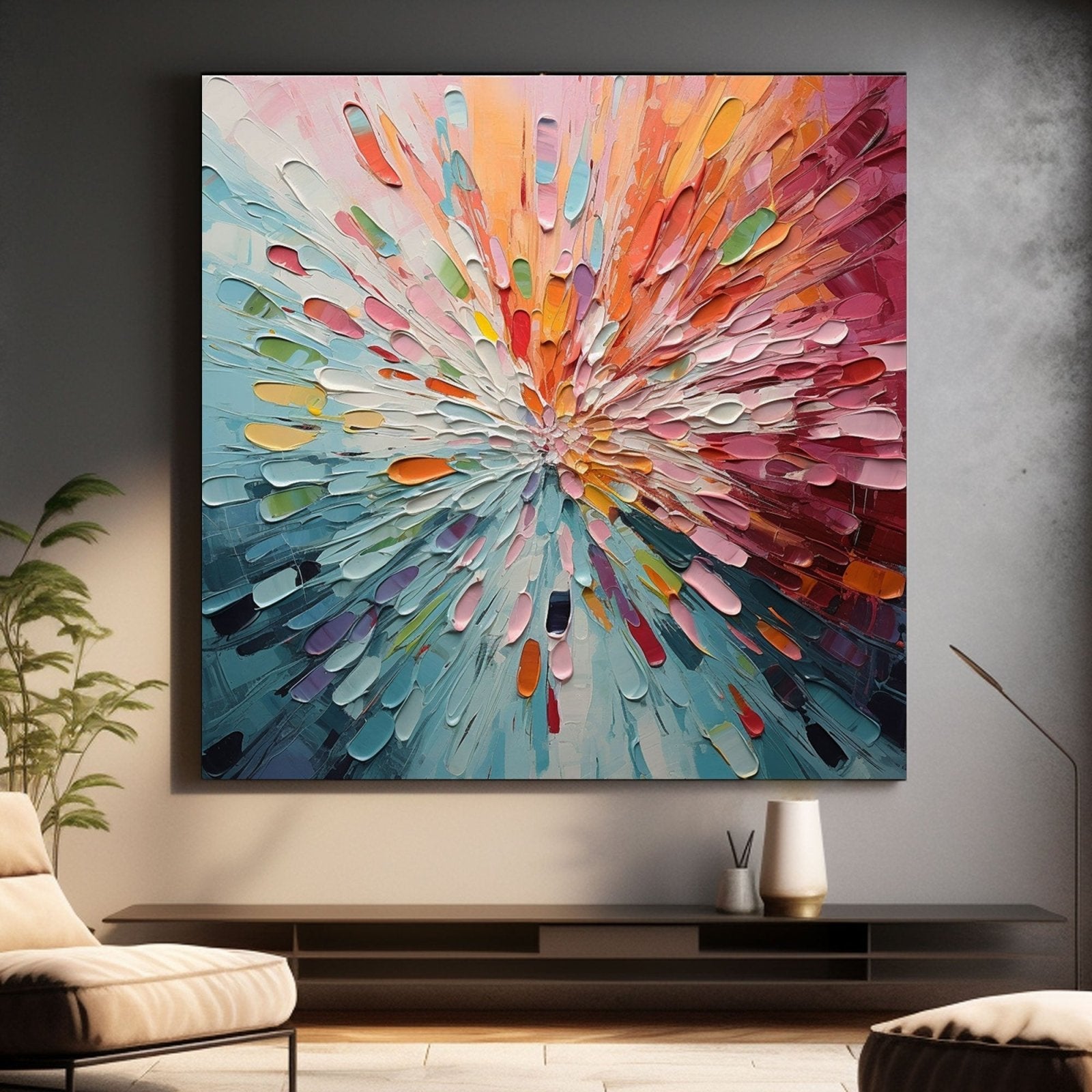 Colorful Abstract Textured Flower Burst Oil Painting | "Radiant Bloom" Wall Art #TC 166