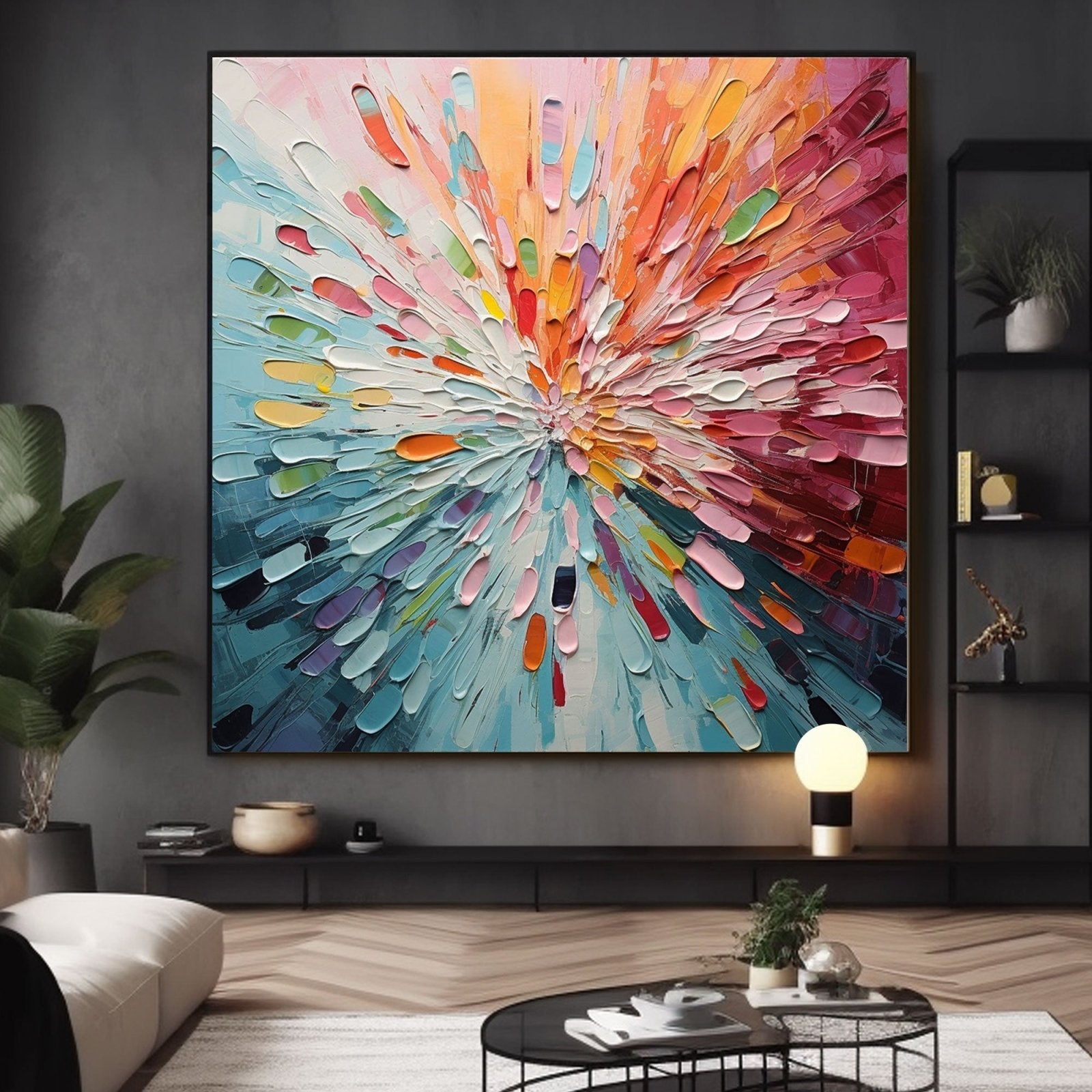 Colorful Abstract Textured Flower Burst Oil Painting | "Radiant Bloom" Wall Art #TC 166