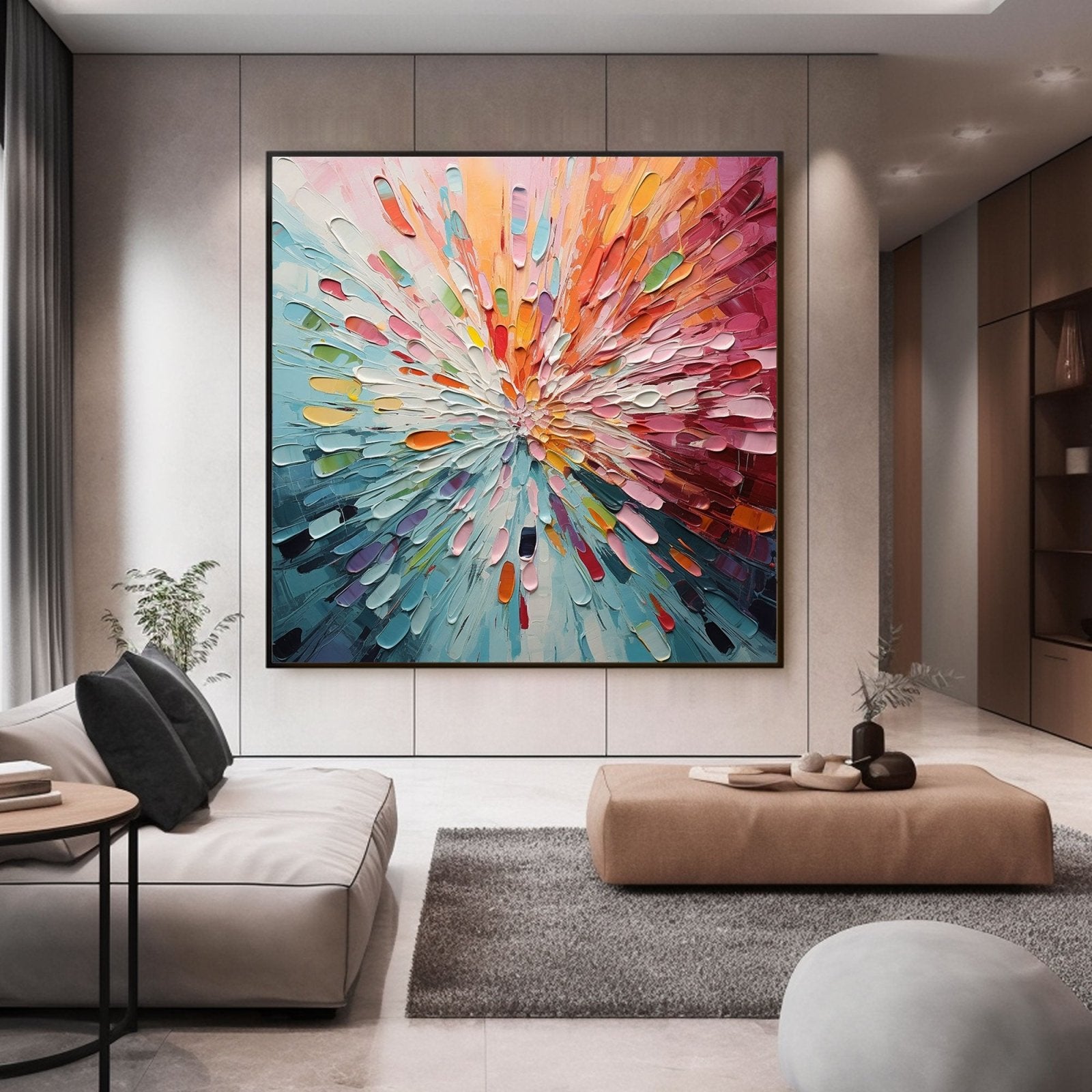Colorful Abstract Textured Flower Burst Oil Painting | "Radiant Bloom" Wall Art #TC 166