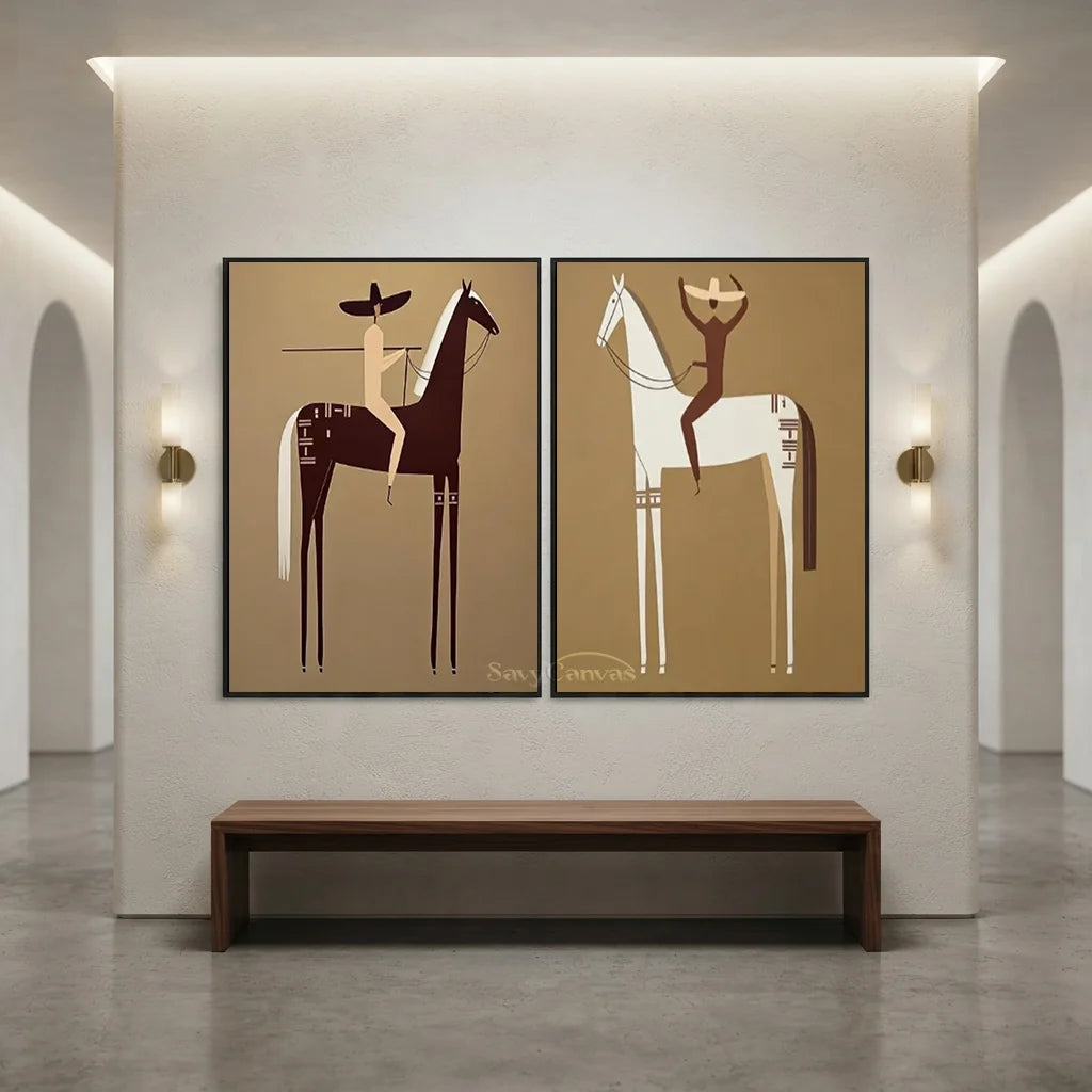 Handmade Minimalist Americana Horse Oil Painting Set #SS 347