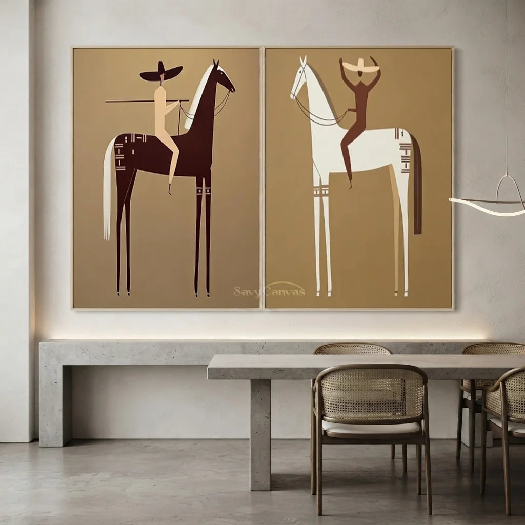 Handmade Minimalist Americana Horse Oil Painting Set #SS 347