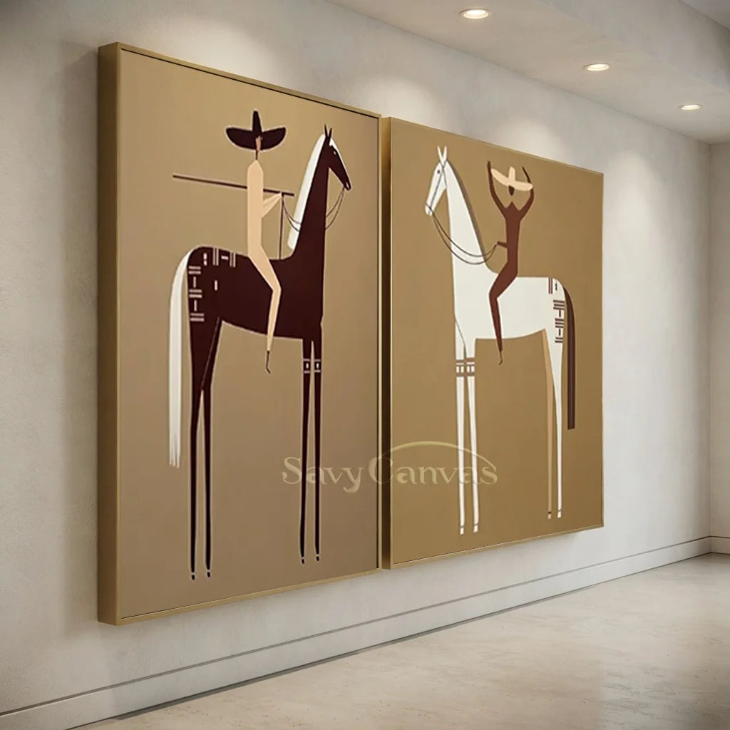 Handmade Minimalist Americana Horse Oil Painting Set #SS 347