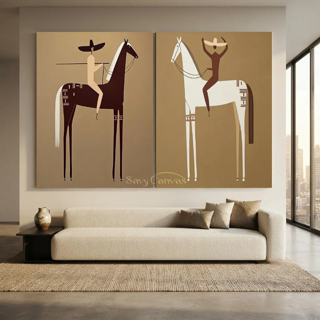 Handmade Minimalist Americana Horse Oil Painting Set #SS 347