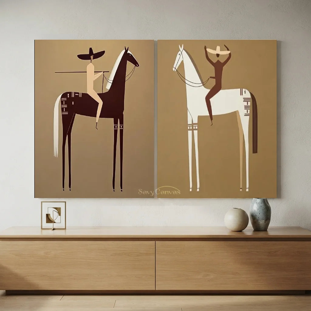 Handmade Minimalist Americana Horse Oil Painting Set #SS 347