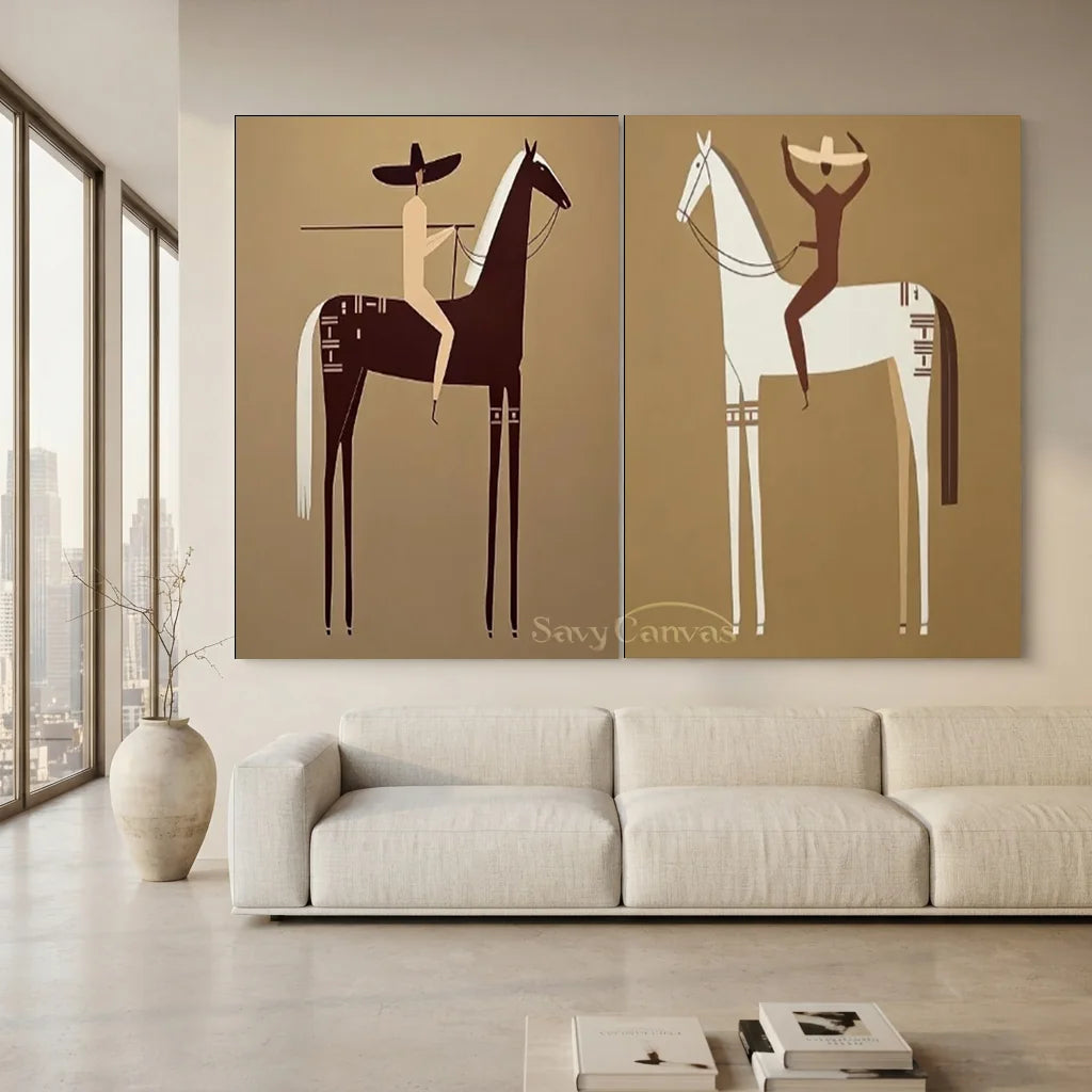 Handmade Minimalist Americana Horse Oil Painting Set #SS 347