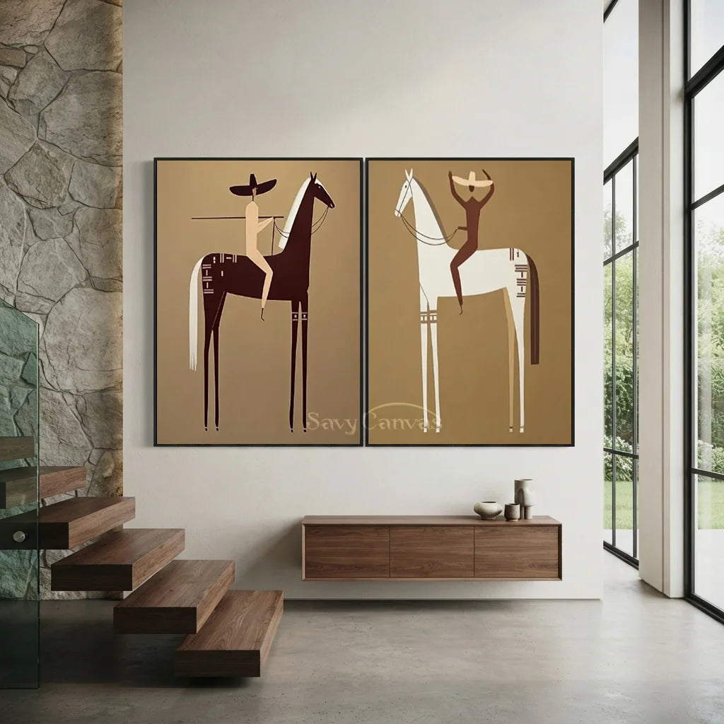 Handmade Minimalist Americana Horse Oil Painting Set #SS 347