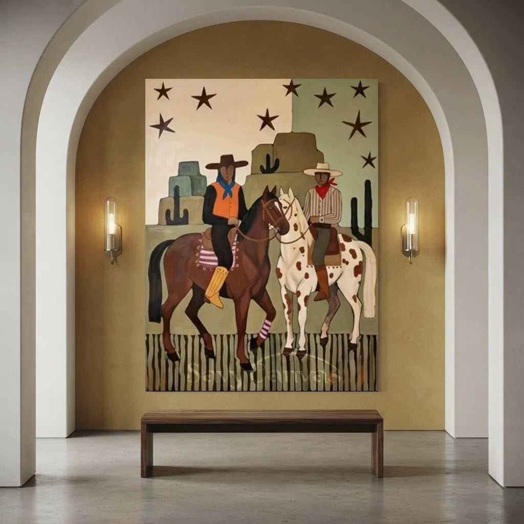 Handcrafted Folk Americana Horse Oil Painting #SS 308