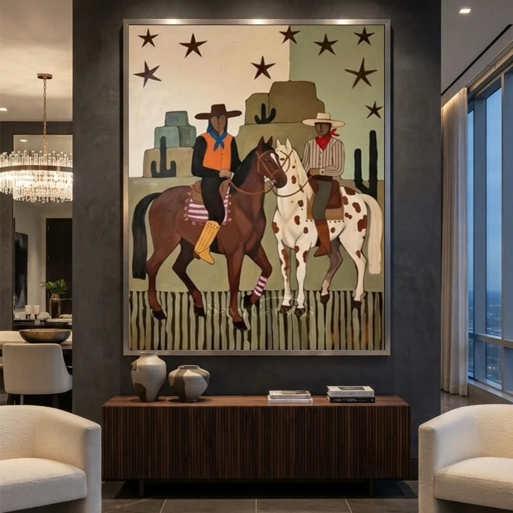Handcrafted Folk Americana Horse Oil Painting #SS 308