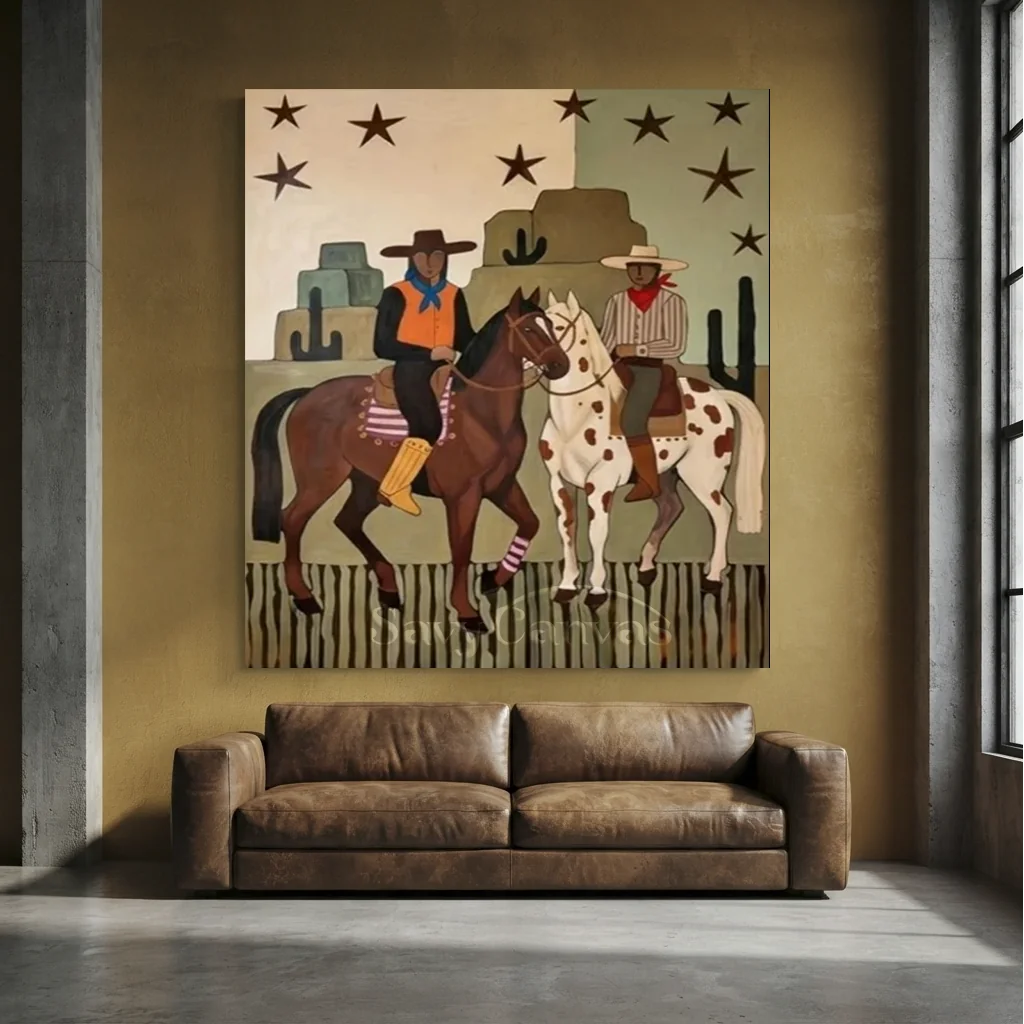 Handcrafted Folk Americana Horse Oil Painting #SS 308