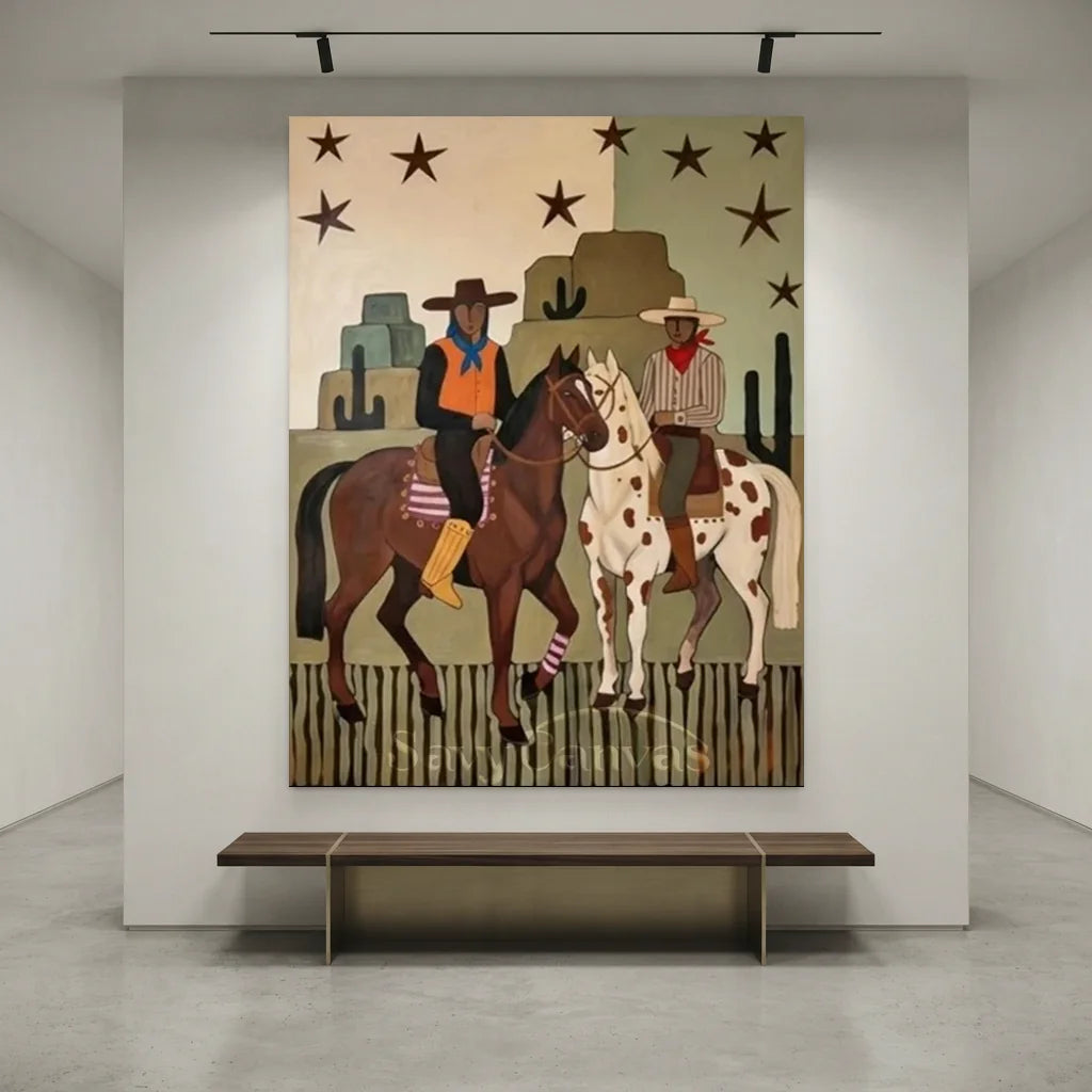 Handcrafted Folk Americana Horse Oil Painting #SS 308
