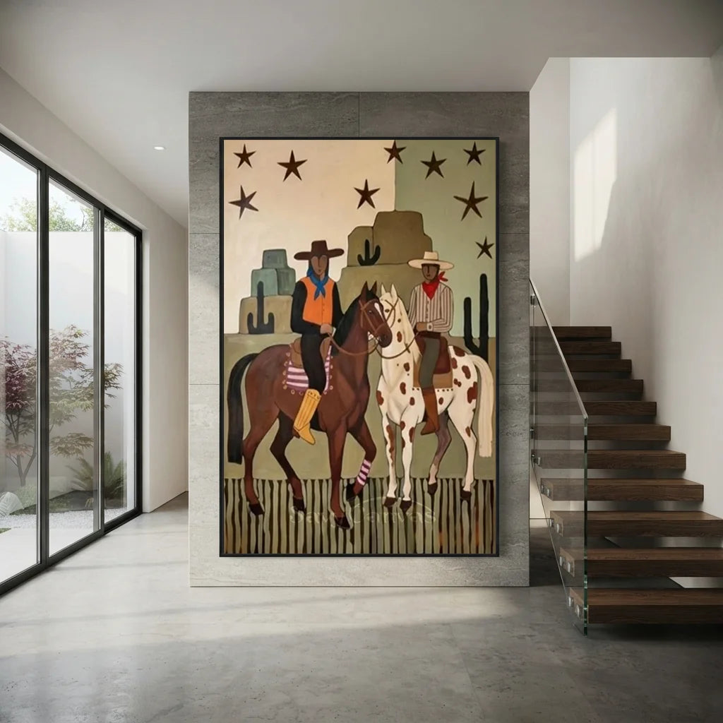 Handcrafted Folk Americana Horse Oil Painting #SS 308