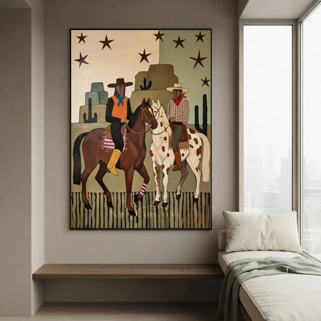 Handcrafted Folk Americana Horse Oil Painting #SS 308
