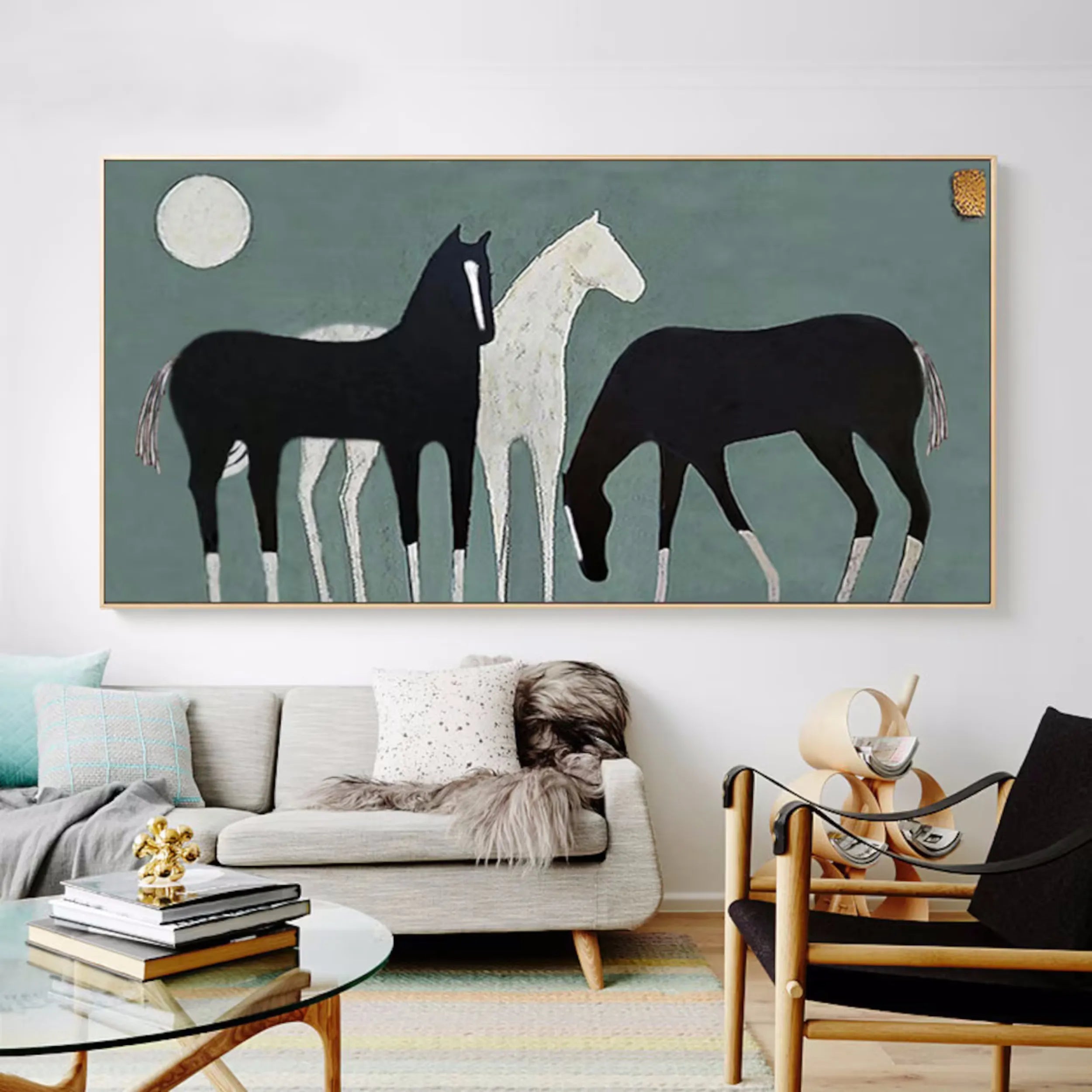 Stylized Three Horses Painting | Large Modern Equine Wall Art #ZZ 151