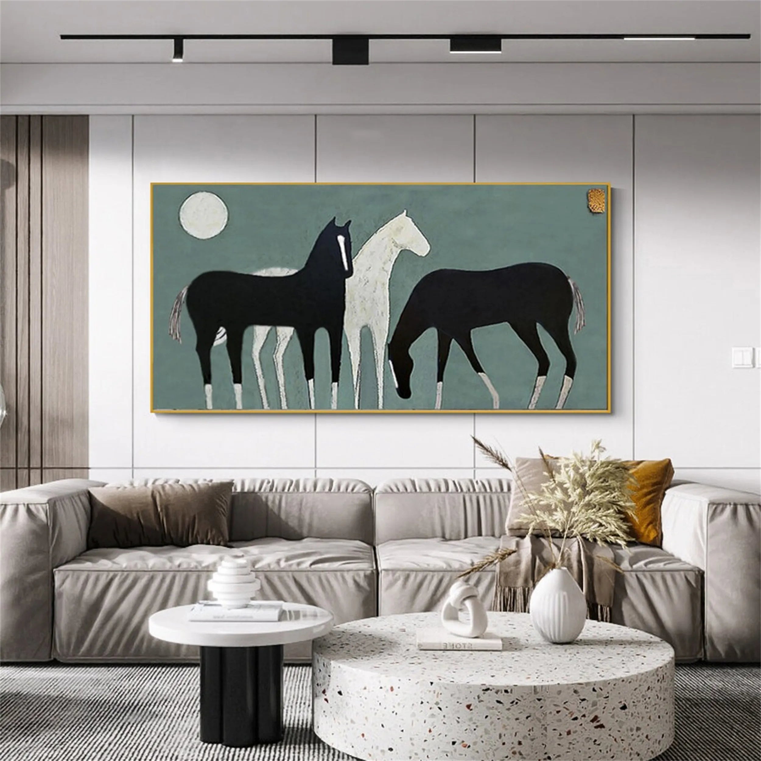 Stylized Three Horses Painting | Large Modern Equine Wall Art #ZZ 151