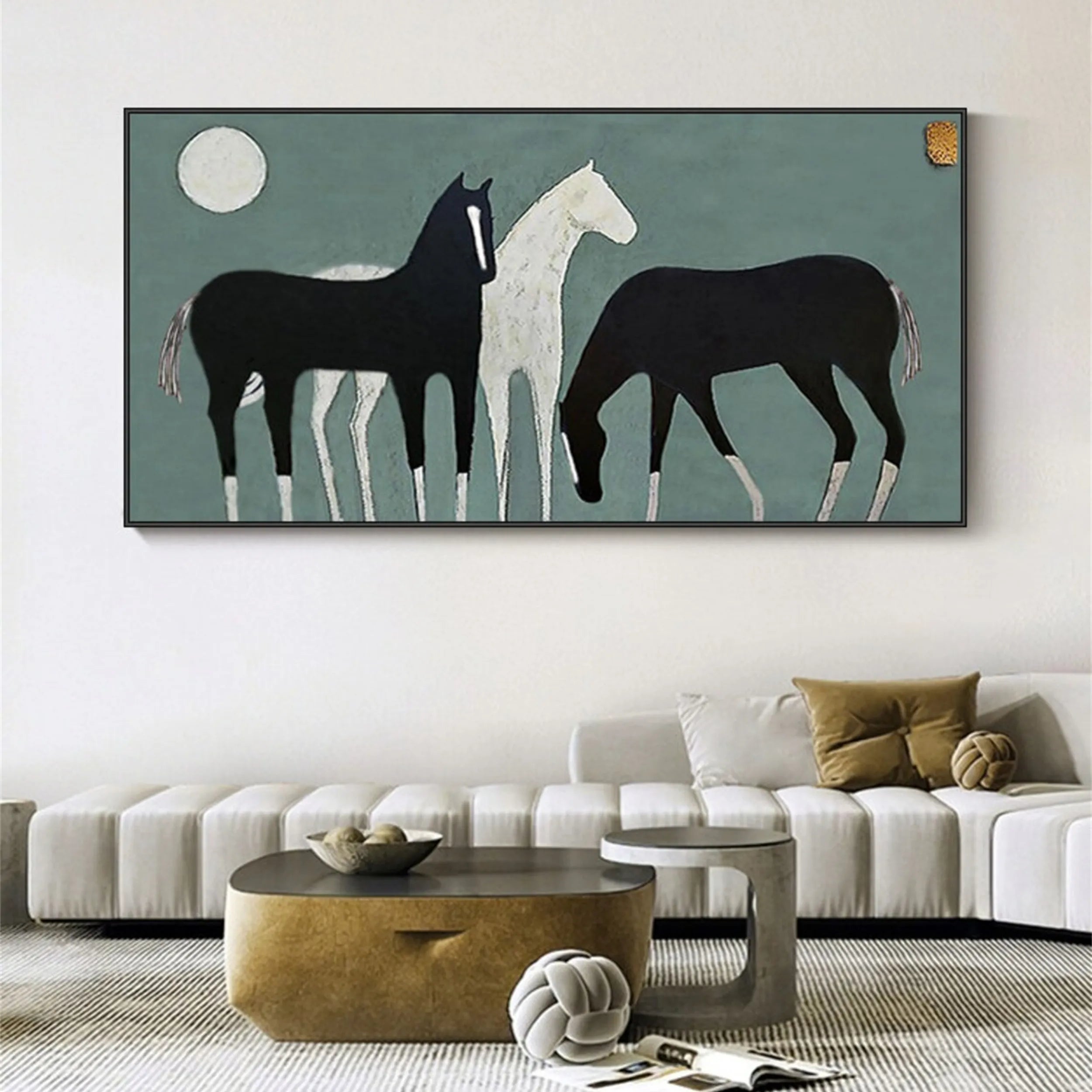 Stylized Three Horses Painting | Large Modern Equine Wall Art #ZZ 151
