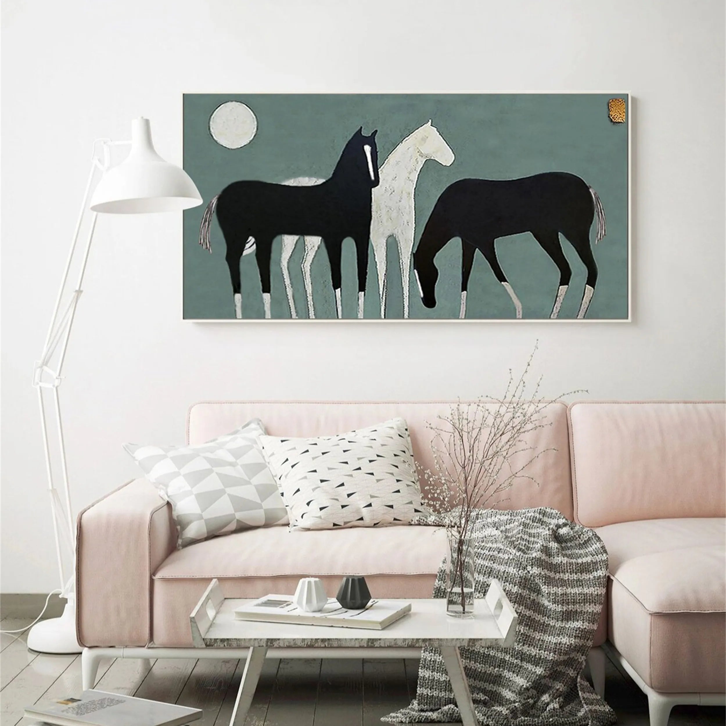 Stylized Three Horses Painting | Large Modern Equine Wall Art #ZZ 151