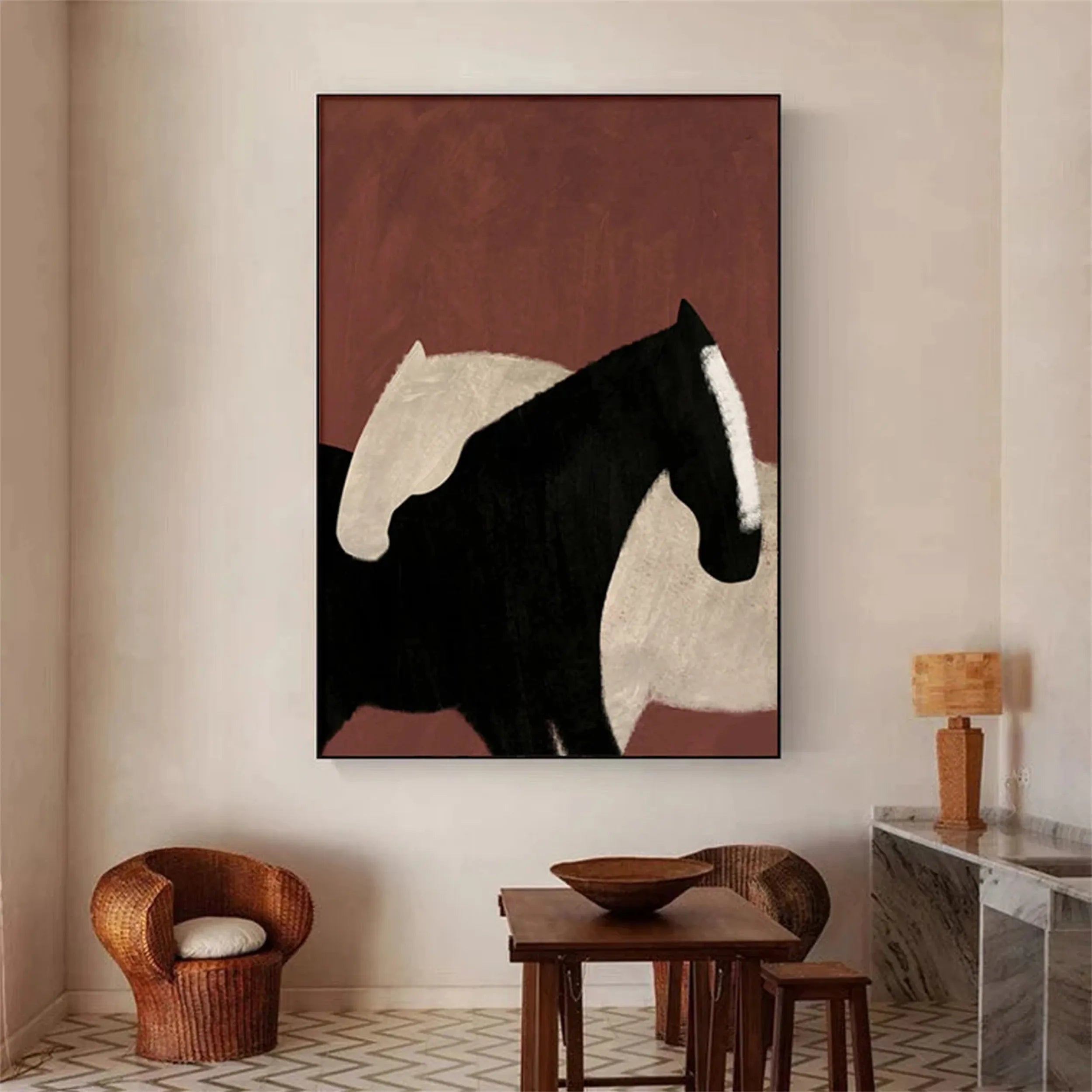 Modern Horse Art: Black & White Abstract Animal Painting