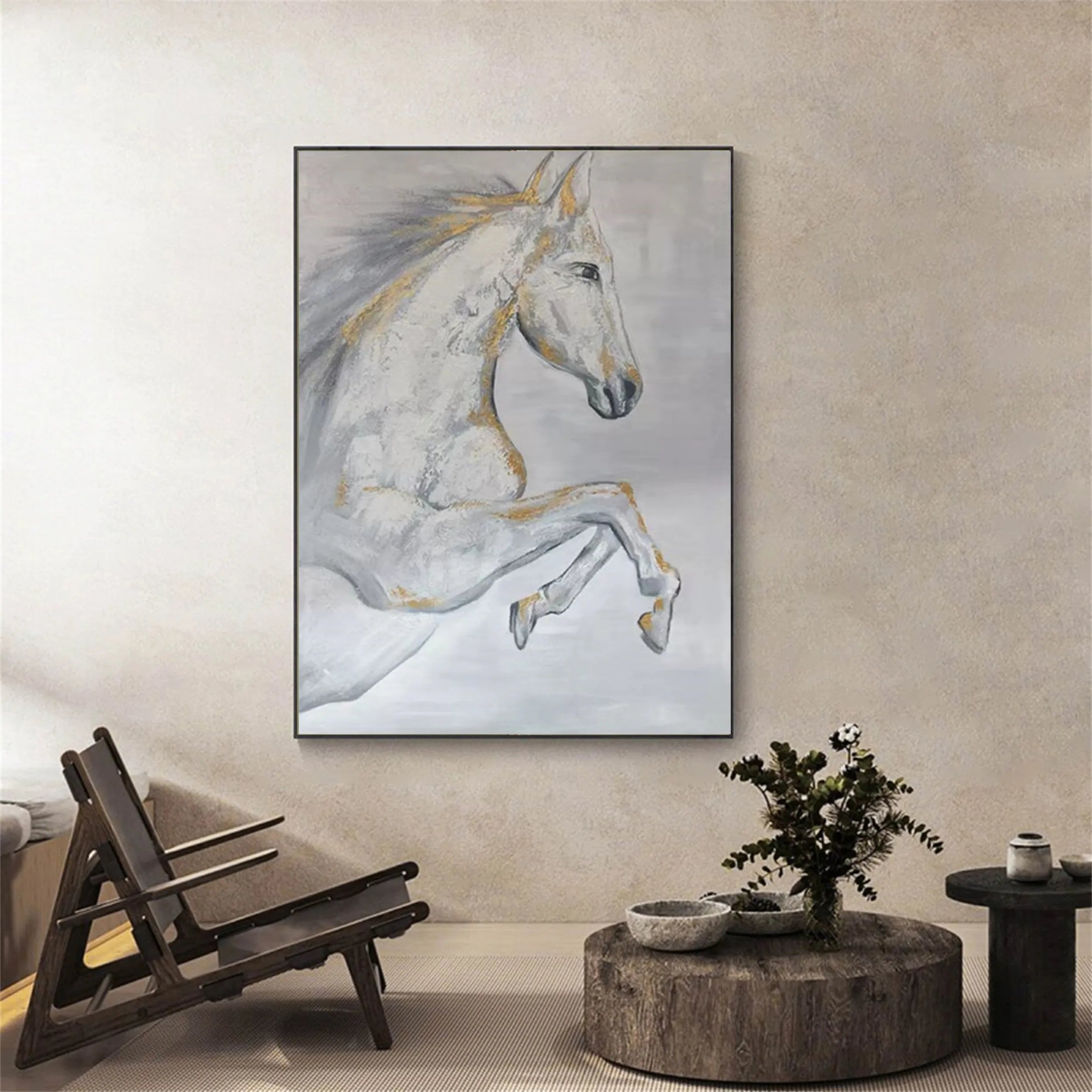 Contemporary Animal Art - White Horse Wall Art for Room Decor #ZZ 154