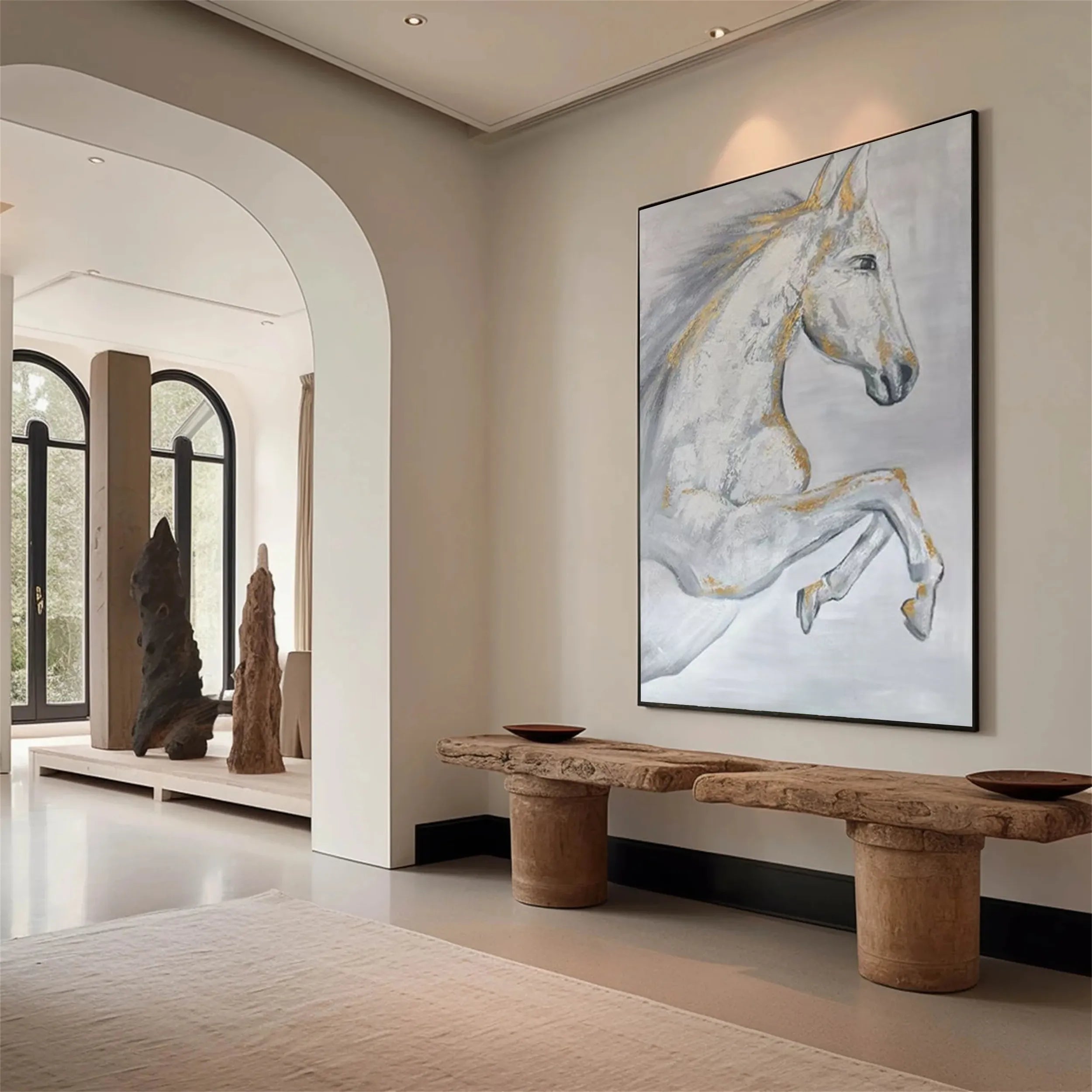 Contemporary Animal Art - White Horse Wall Art for Room Decor #ZZ 154
