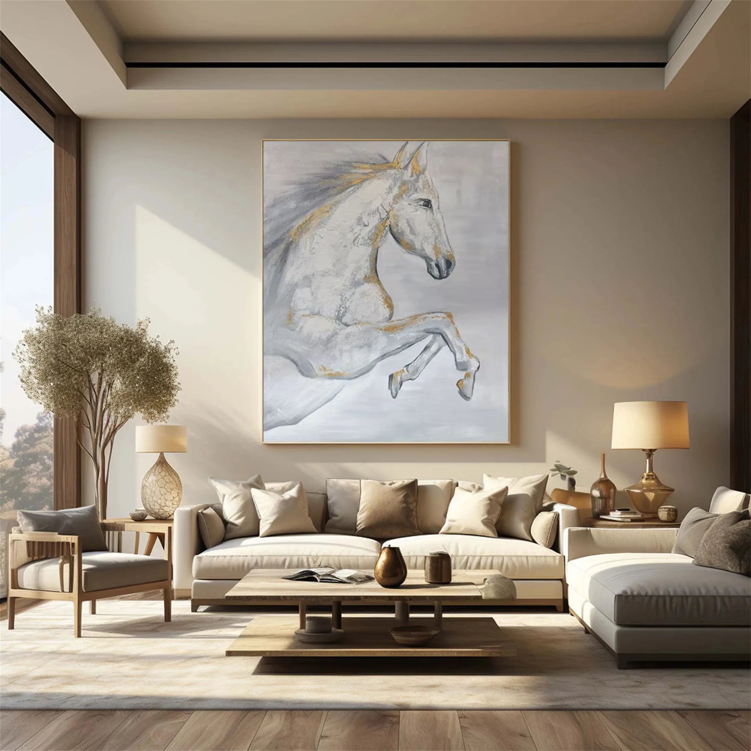 Contemporary Animal Art - White Horse Wall Art for Room Decor #ZZ 154