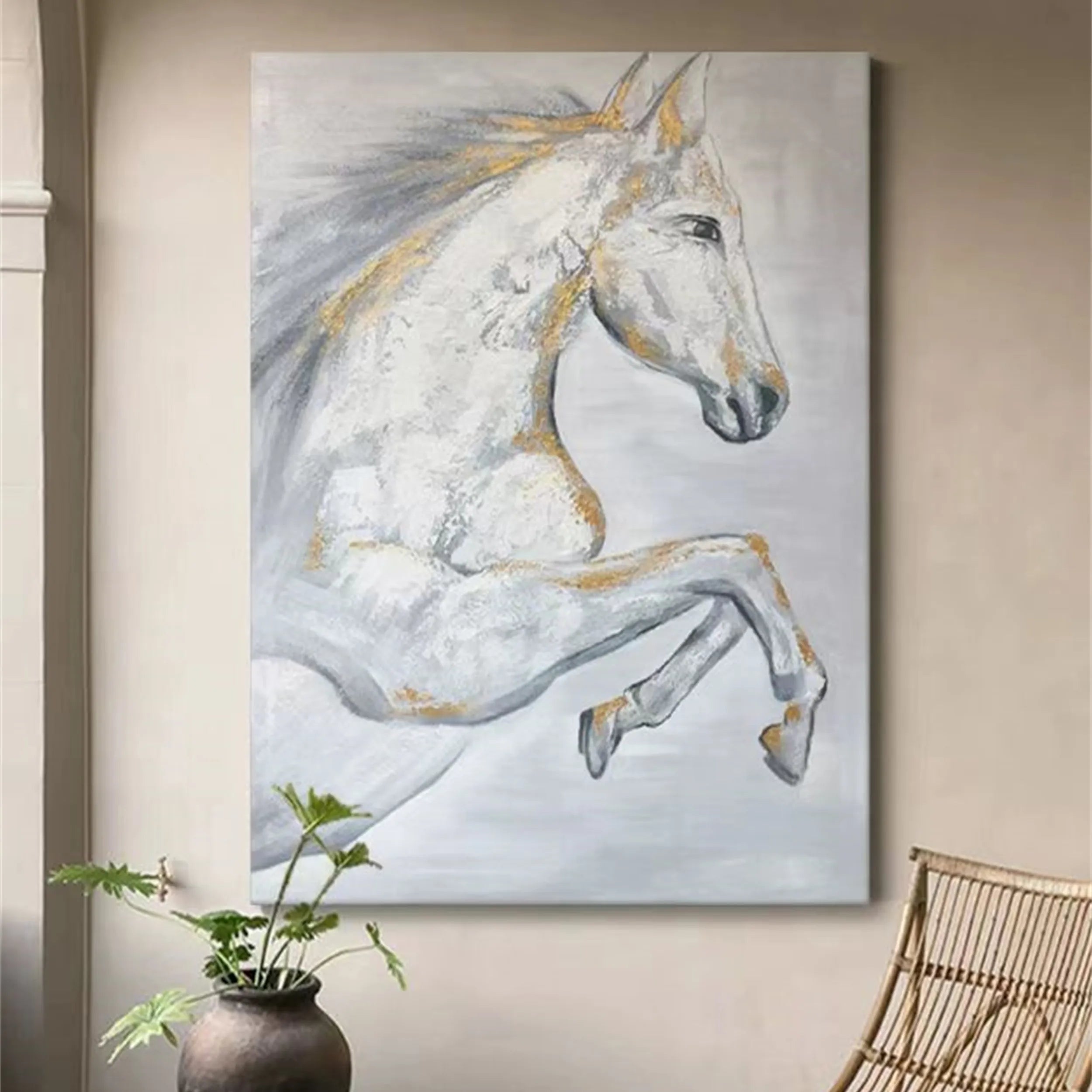 Contemporary Animal Art - White Horse Wall Art for Room Decor #ZZ 154