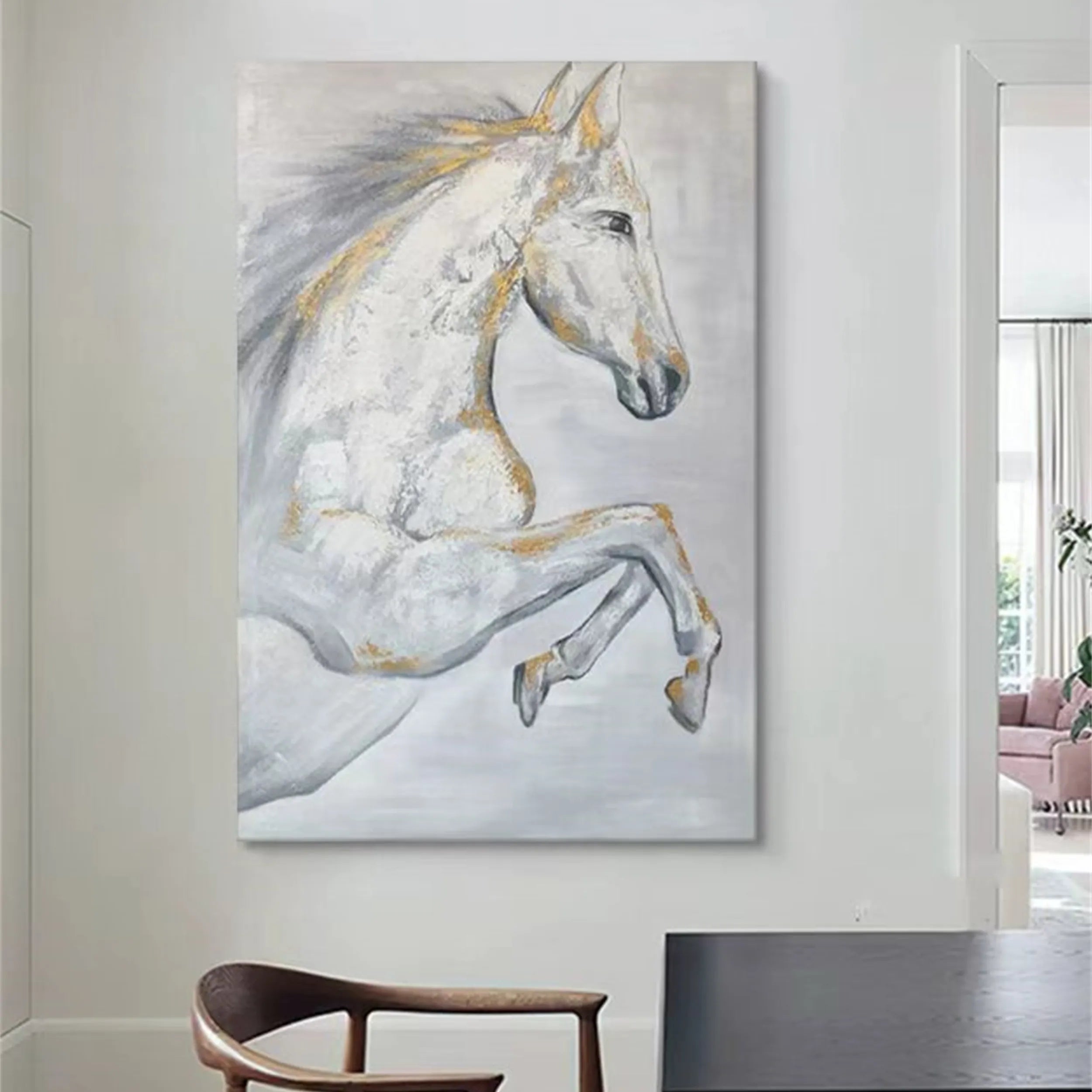 Contemporary Animal Art - White Horse Wall Art for Room Decor #ZZ 154