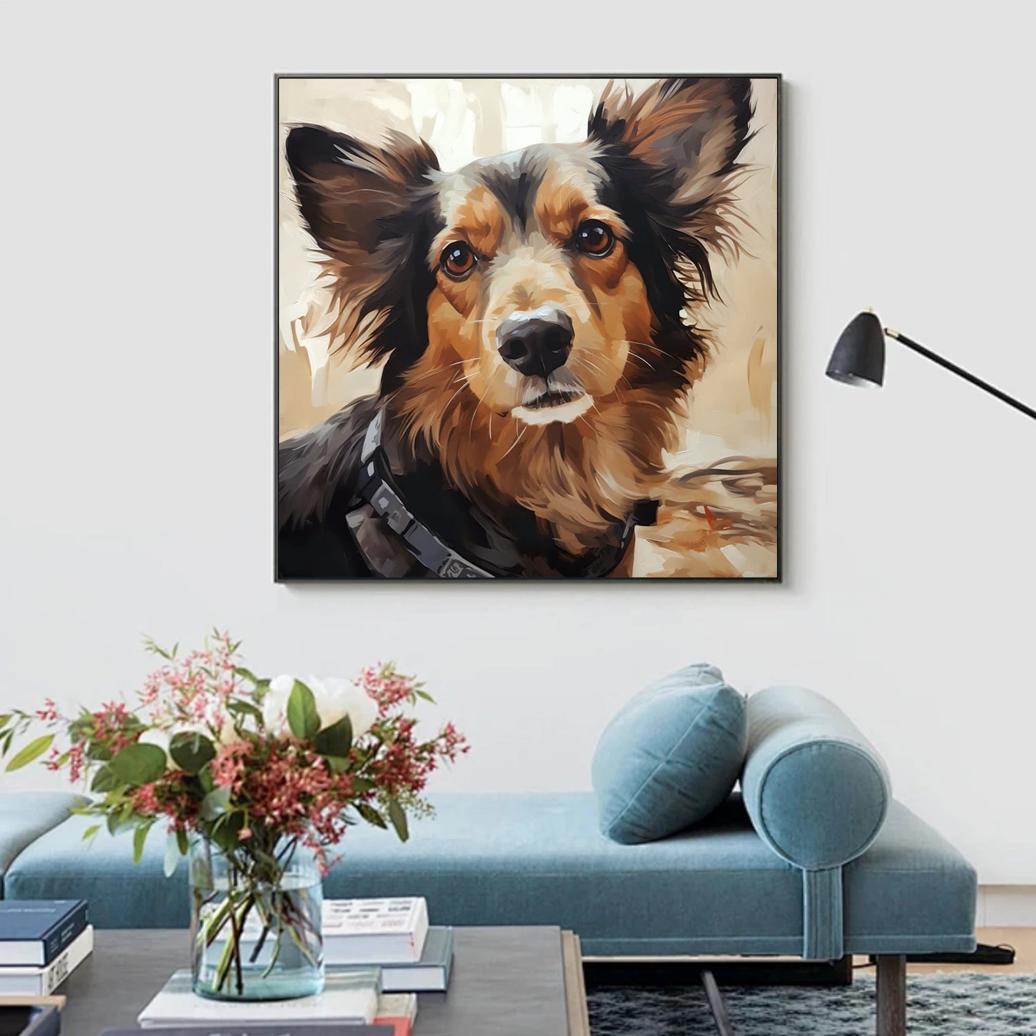 Large Abstract Dog Painting | Square Contemporary Pet Portrait Canvas