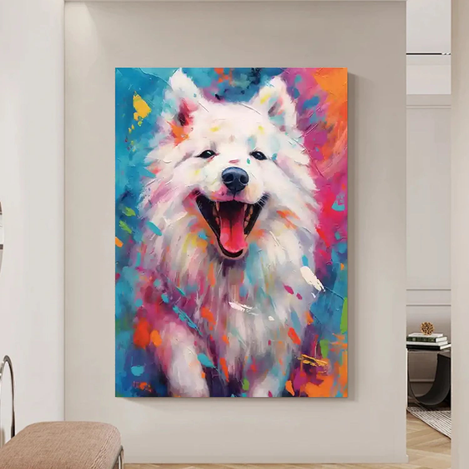 Abstract Fluffy Dog Art | Colorful Textured Vertical Canvas Wall Decor
