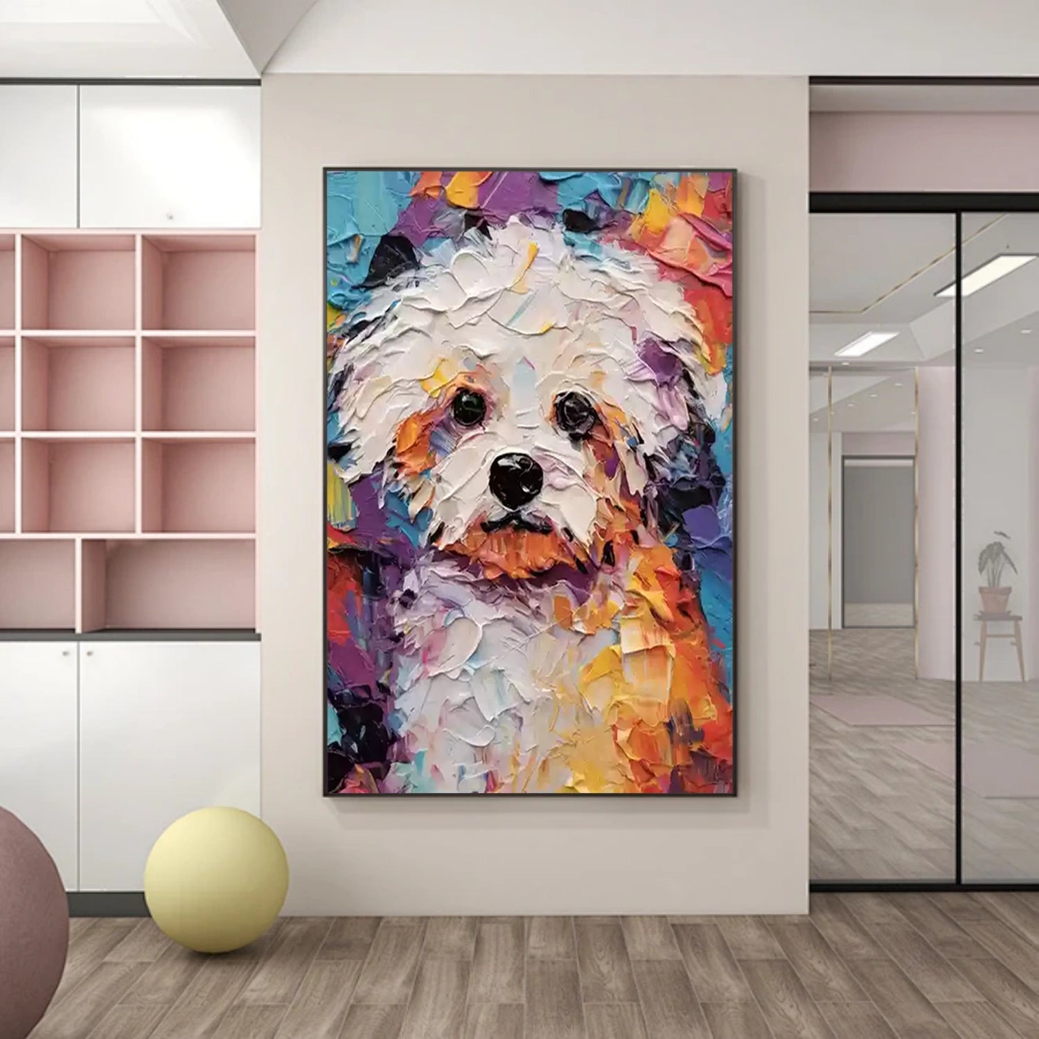Colorful Dog Wall Art | Large Textured Pet Canvas Painting #ZZ 158